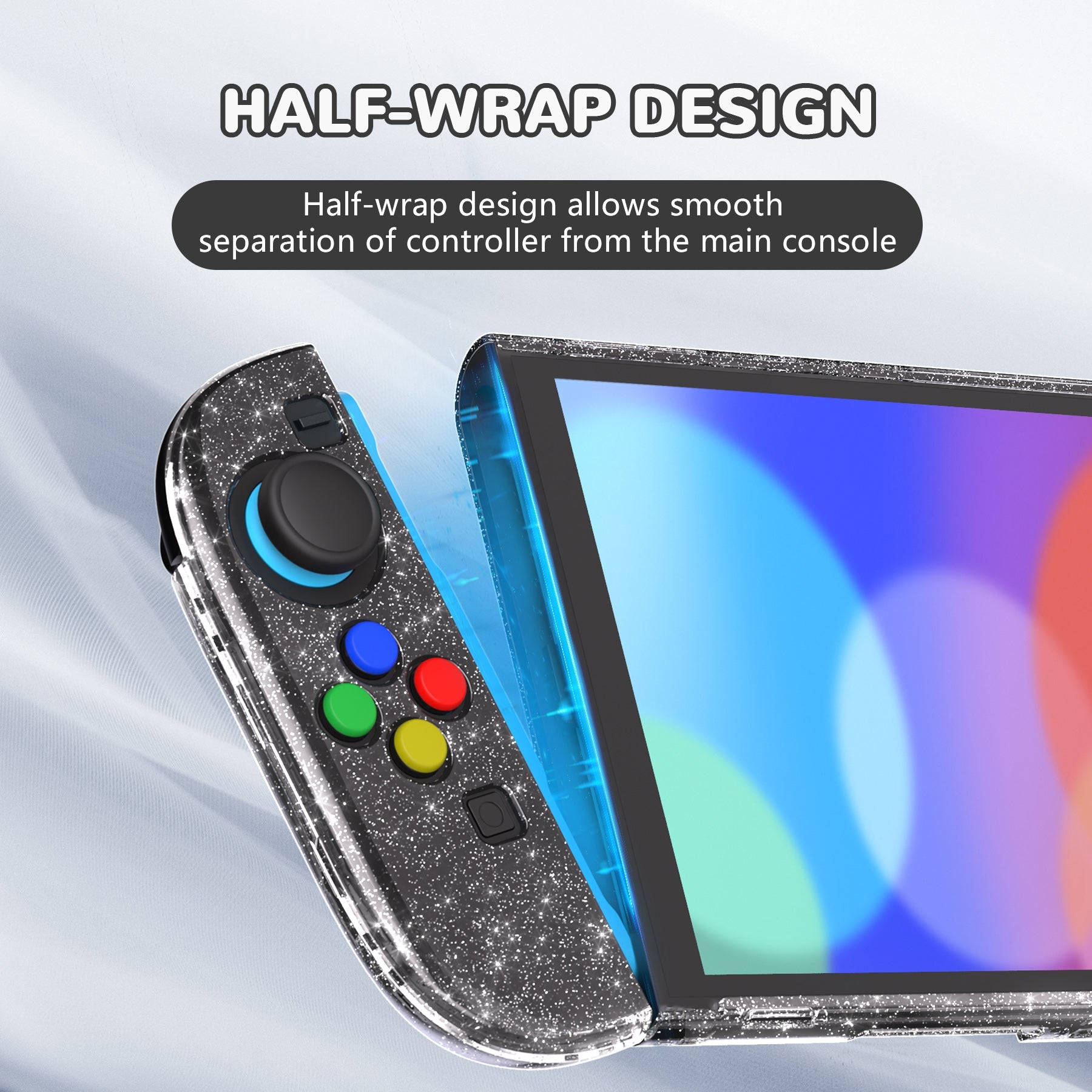 PlayVital Clear Series Hard Shell Protective Case with Foldable Stand & Thumb Grips for Nintendo Switch 2 - Clear Glitter Silver PlayVital