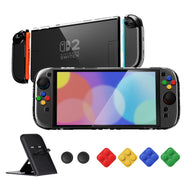 PlayVital Clear Series Hard Shell Protective Case with Foldable Stand & Thumb Grips for Nintendo Switch 2 - Transparent