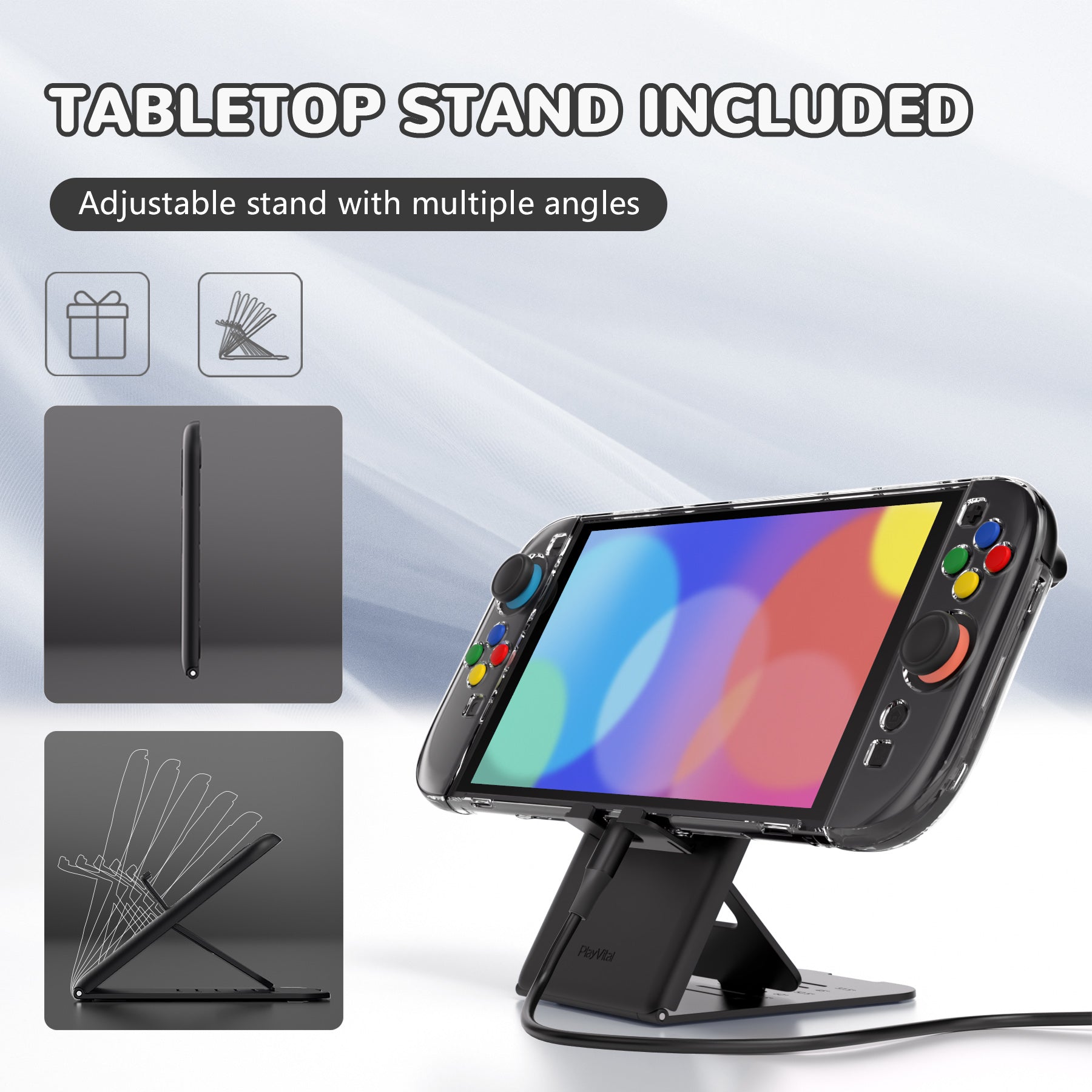 PlayVital Clear Series Hard Shell Protective Case with Foldable Stand & Thumb Grips for Nintendo Switch 2 - Transparent PlayVital