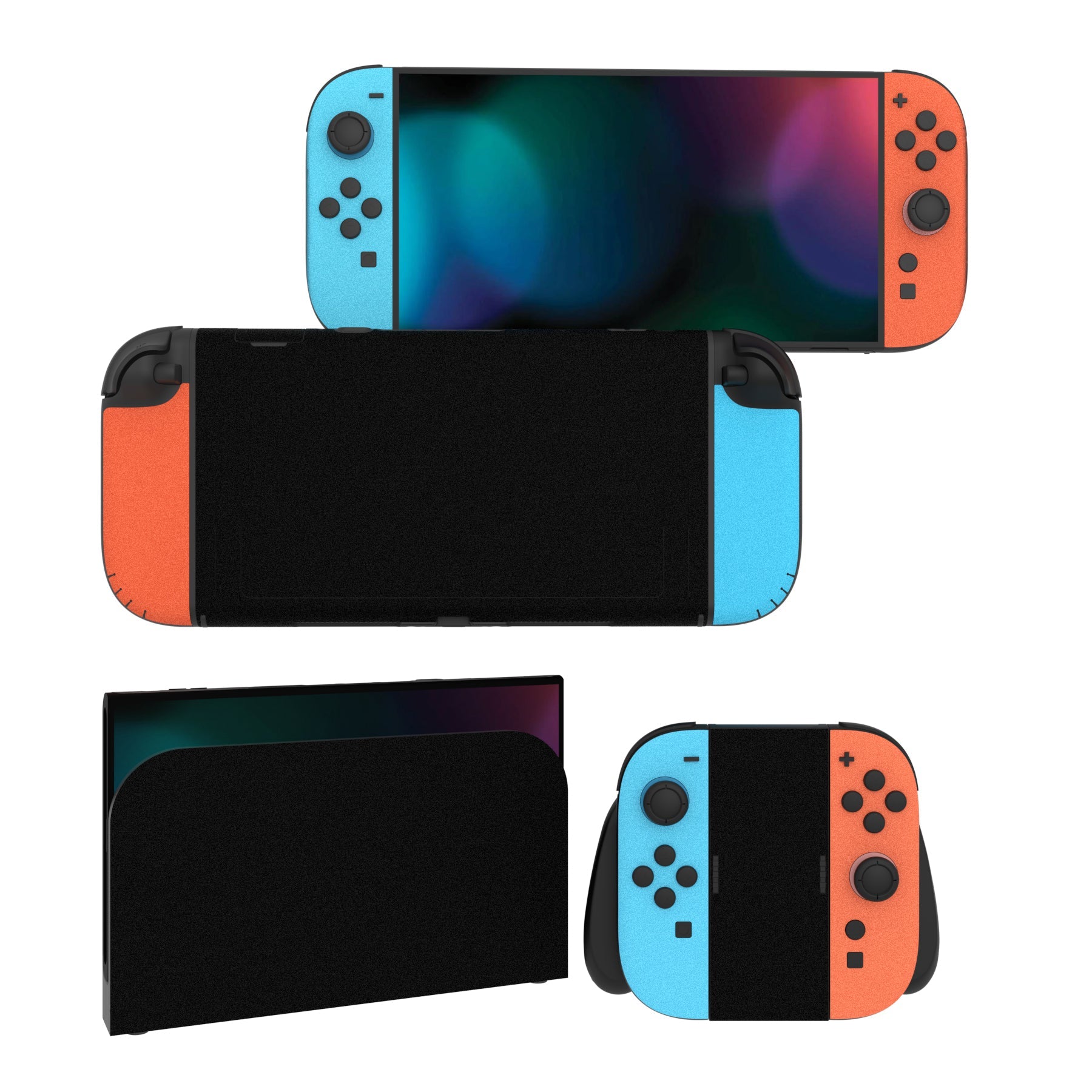 PlayVital Custom Full Set Protective Skin Decal for Nintendo Switch 2 (2025) Console & Joycon - Blue & Orange PlayVital