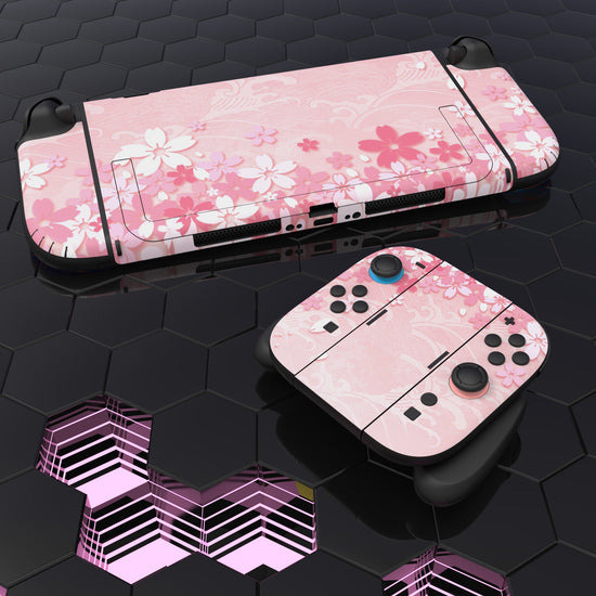 PlayVital Custom Full Set Protective Skin Decal for Nintendo Switch 2 (2025) Console & Joycon - Cherry Blossoms Petals PlayVital