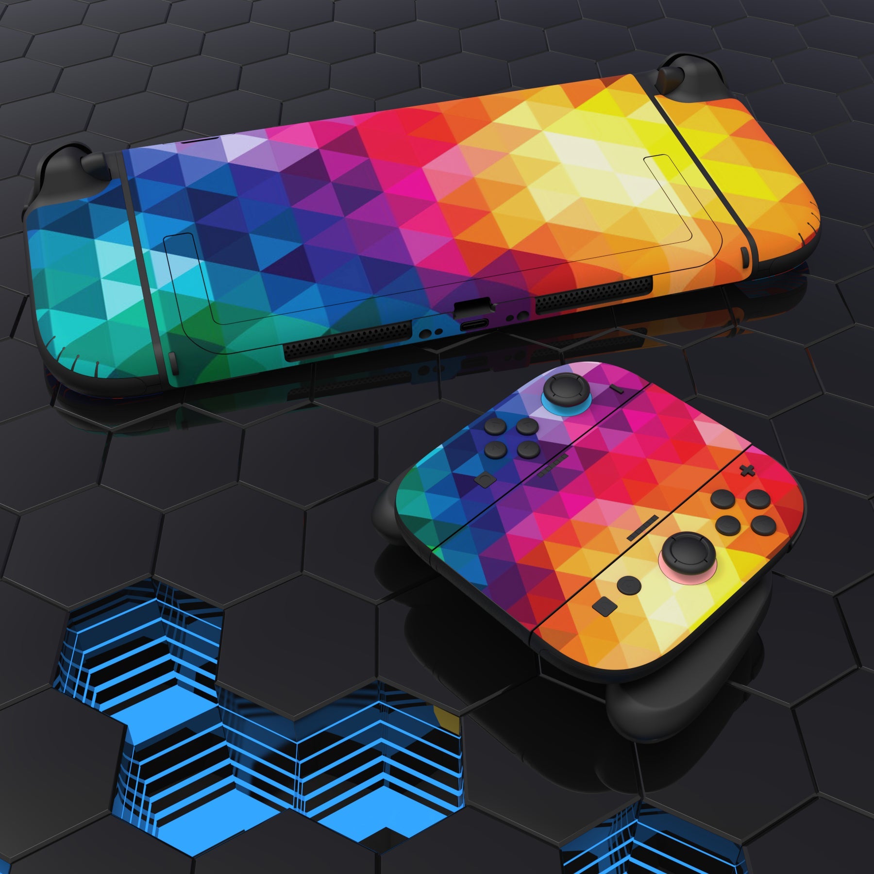 PlayVital Custom Full Set Protective Skin Decal for Nintendo Switch 2 (2025) Console & Joycon - Colorful Triangle PlayVital