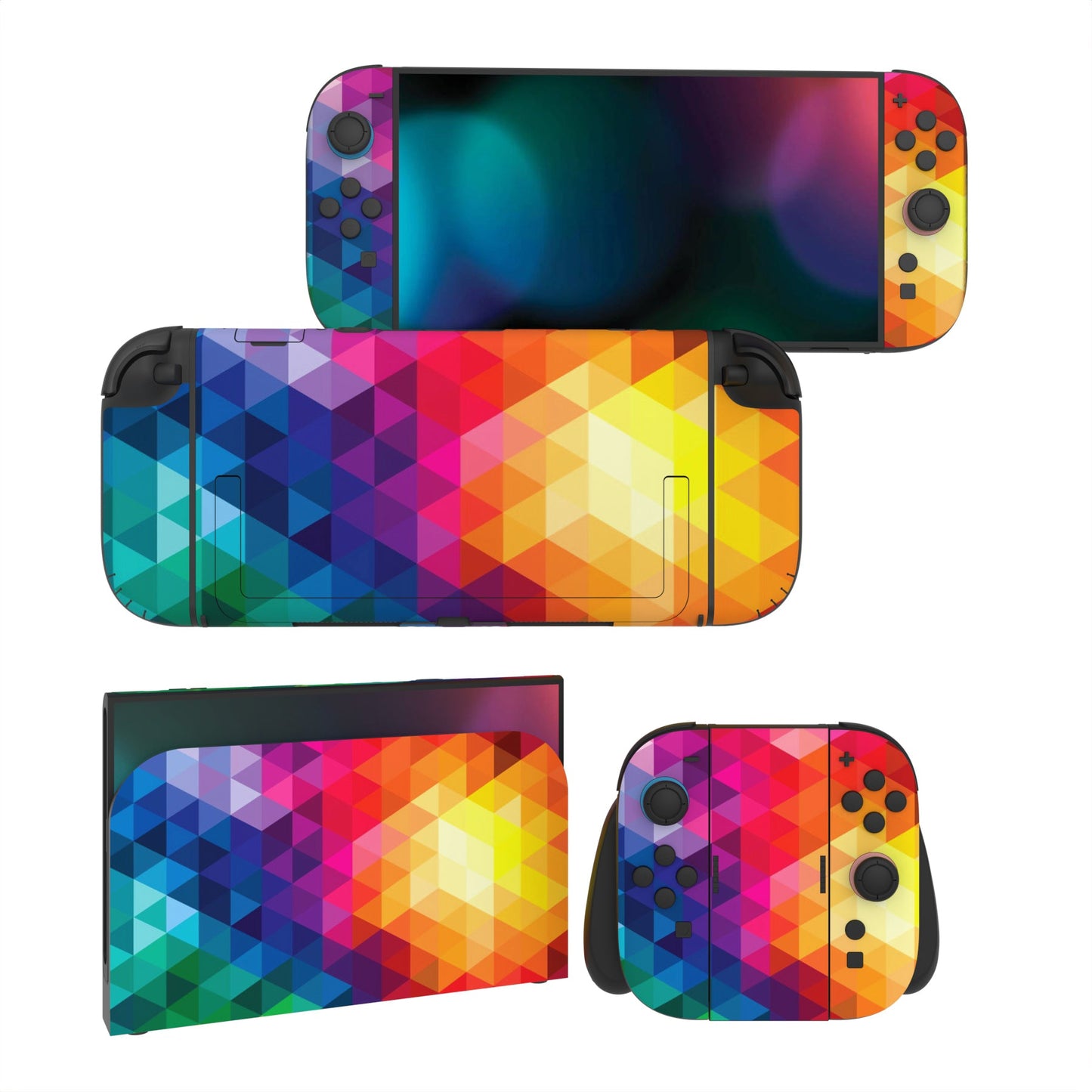PlayVital Custom Full Set Protective Skin Decal for Nintendo Switch 2 (2025) Console & Joycon - Colorful Triangle PlayVital