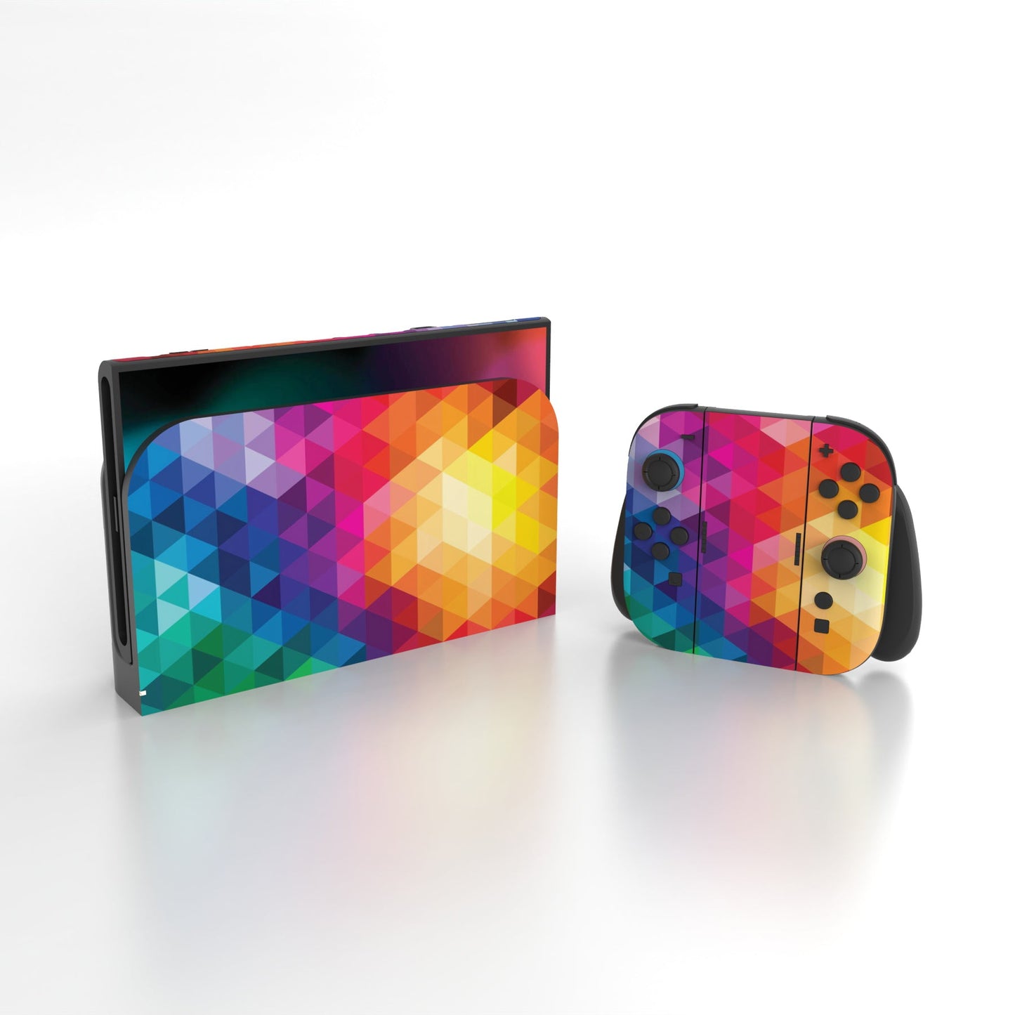 PlayVital Custom Full Set Protective Skin Decal for Nintendo Switch 2 (2025) Console & Joycon - Colorful Triangle PlayVital