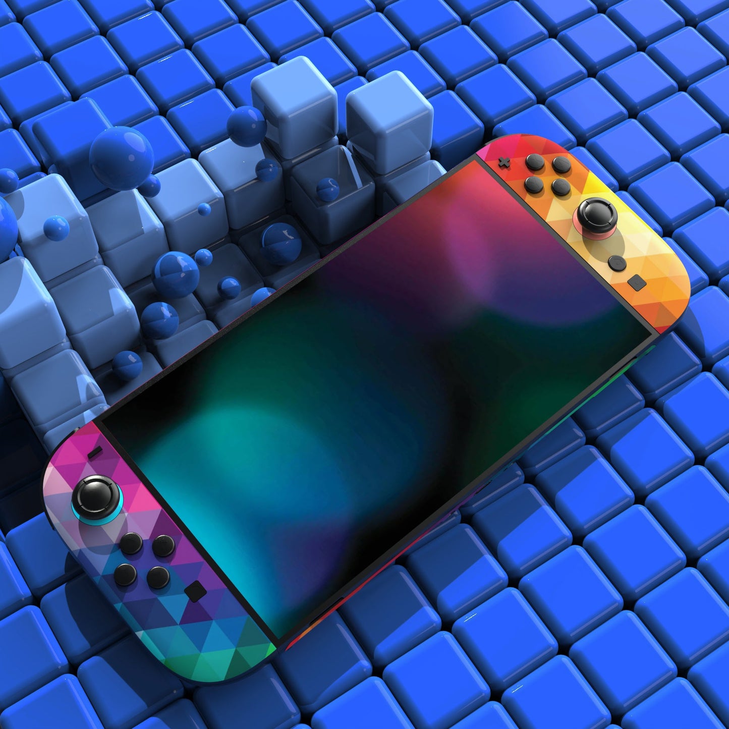 PlayVital Custom Full Set Protective Skin Decal for Nintendo Switch 2 (2025) Console & Joycon - Colorful Triangle PlayVital