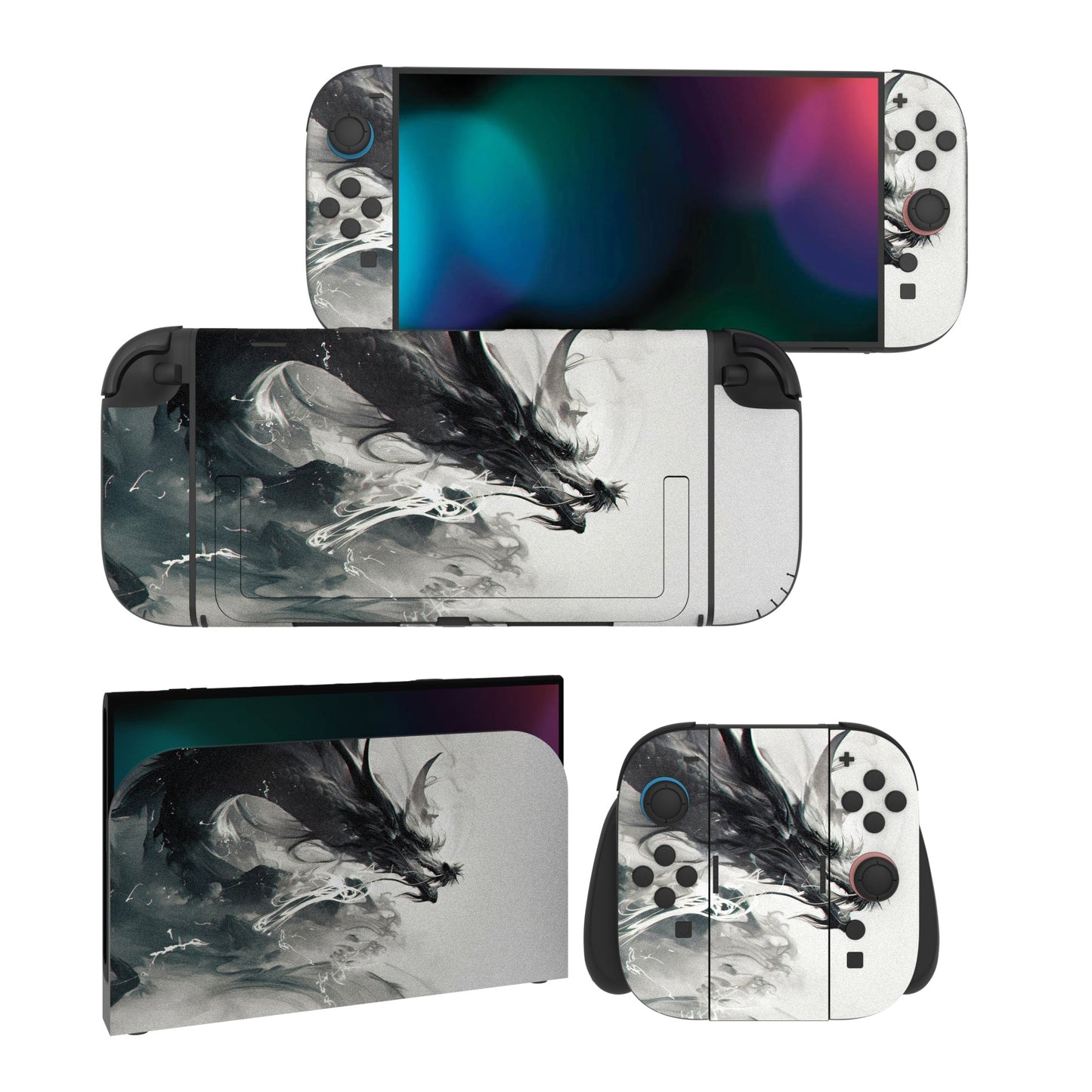 PlayVital Custom Full Set Protective Skin Decal for Nintendo Switch 2 (2025) Console & Joycon - Ink Spirit Dragon PlayVital