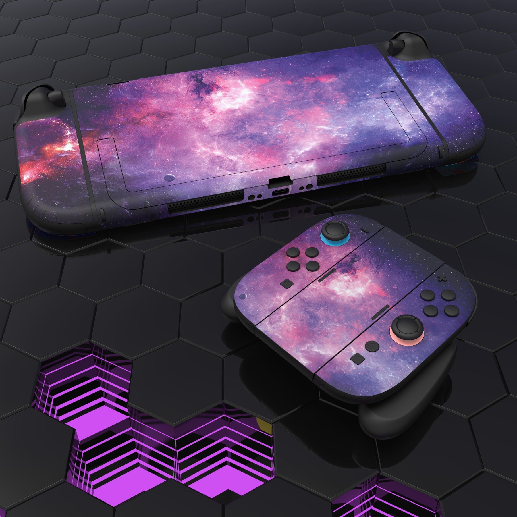 PlayVital Custom Full Set Protective Skin Decal for Nintendo Switch 2 (2025) Console & Joycon - Nebula Galaxy PlayVital