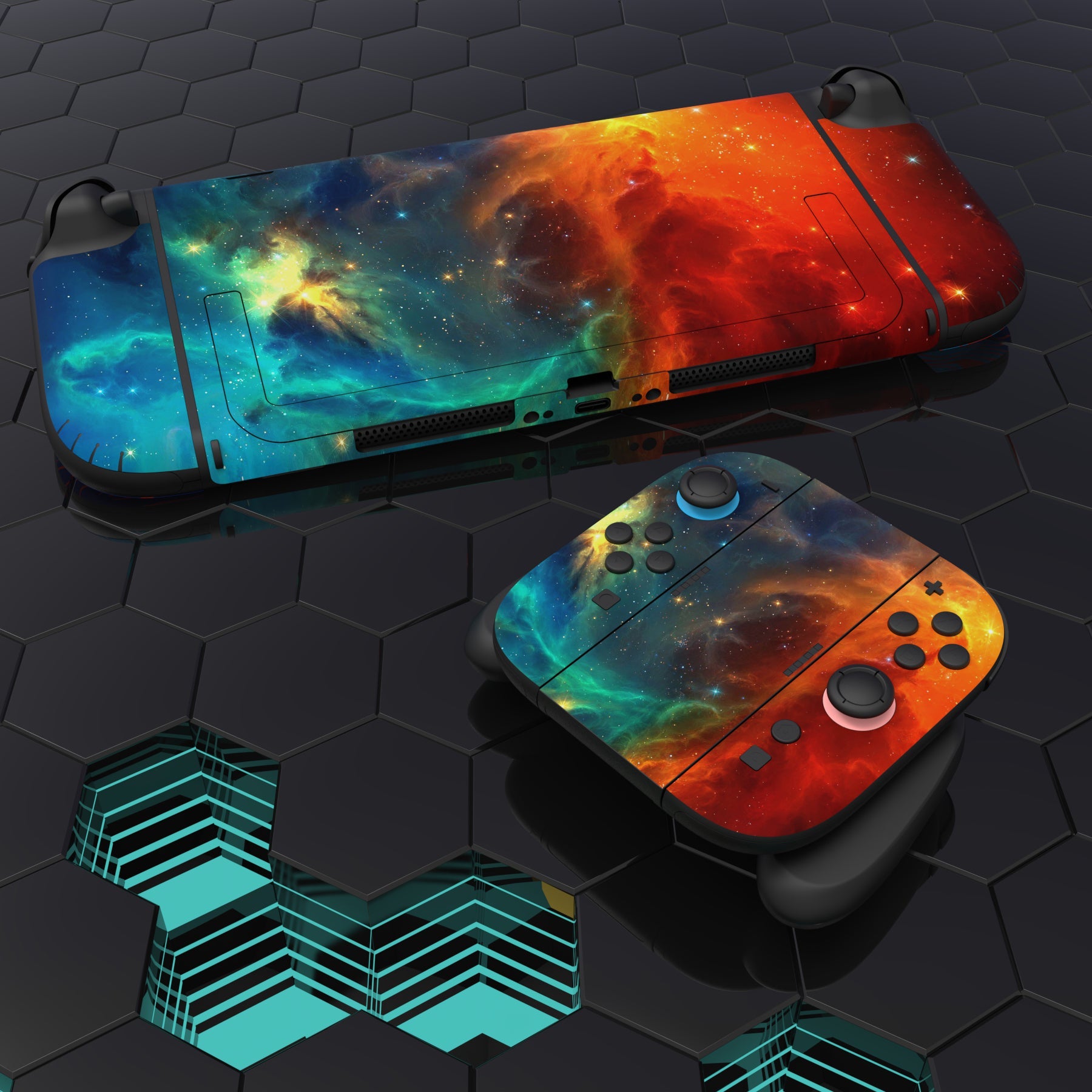 PlayVital Custom Full Set Protective Skin Decal for Nintendo Switch 2 (2025) Console & Joycon - Orange Star Universe PlayVital