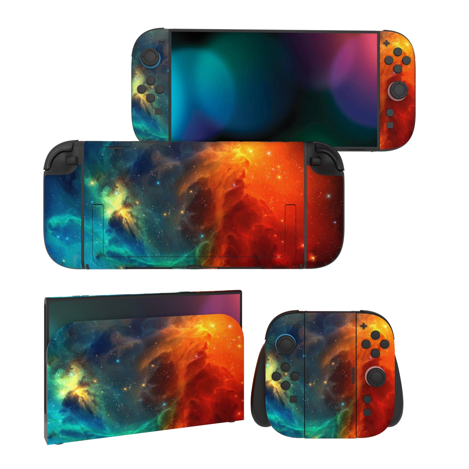 PlayVital Custom Full Set Protective Skin Decal for Nintendo Switch 2 (2025) Console & Joycon - Orange Star Universe PlayVital