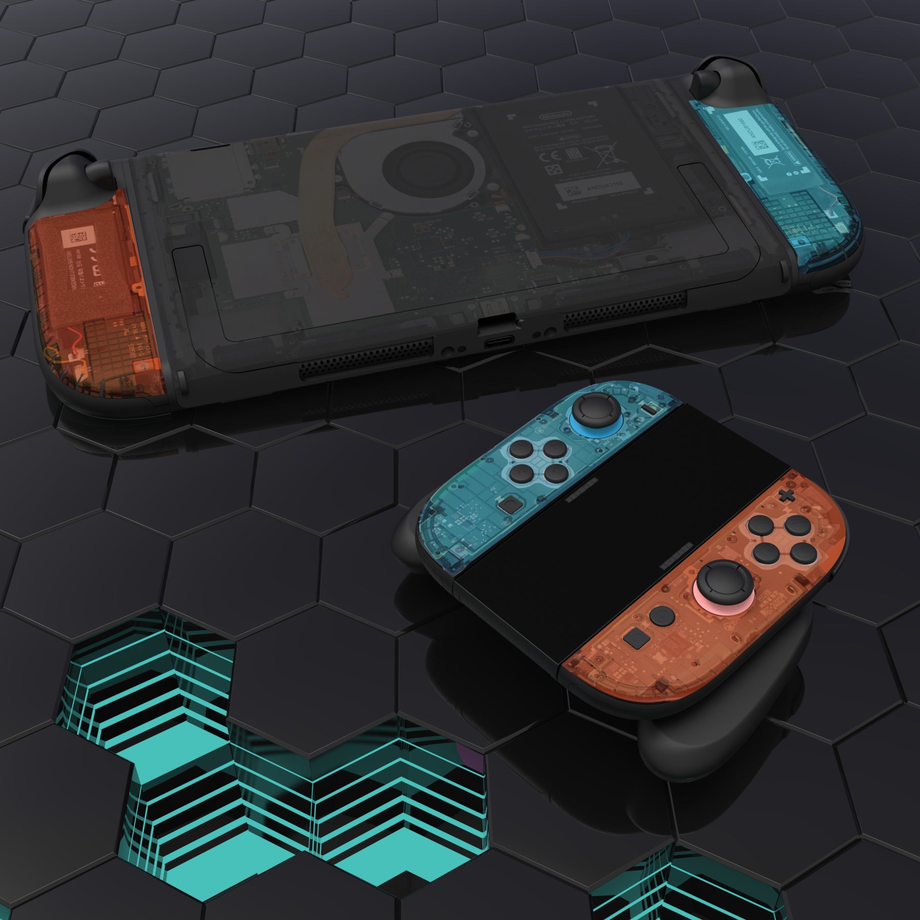 PlayVital Custom Full Set Protective Skin Decal for Nintendo Switch 2 (2025) Console & Joycon - Tear Down Blue & Orange PlayVital
