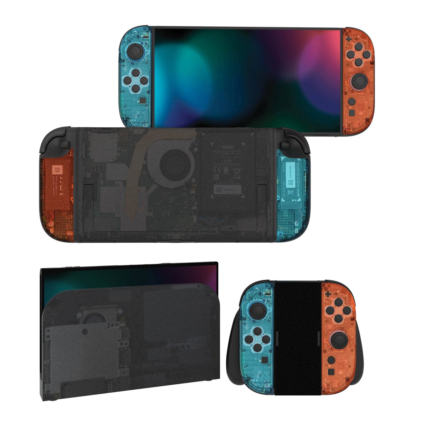 PlayVital Custom Full Set Protective Skin Decal for Nintendo Switch 2 (2025) Console & Joycon - Tear Down Blue & Orange PlayVital