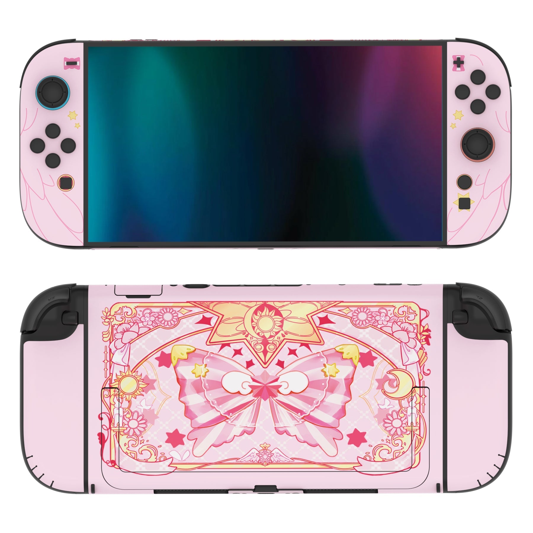 PlayVital Custom Magic Wings Full Set Protective Skin Decal for Nintendo Switch 2 (2025) Console & Joycon - Pink PlayVital