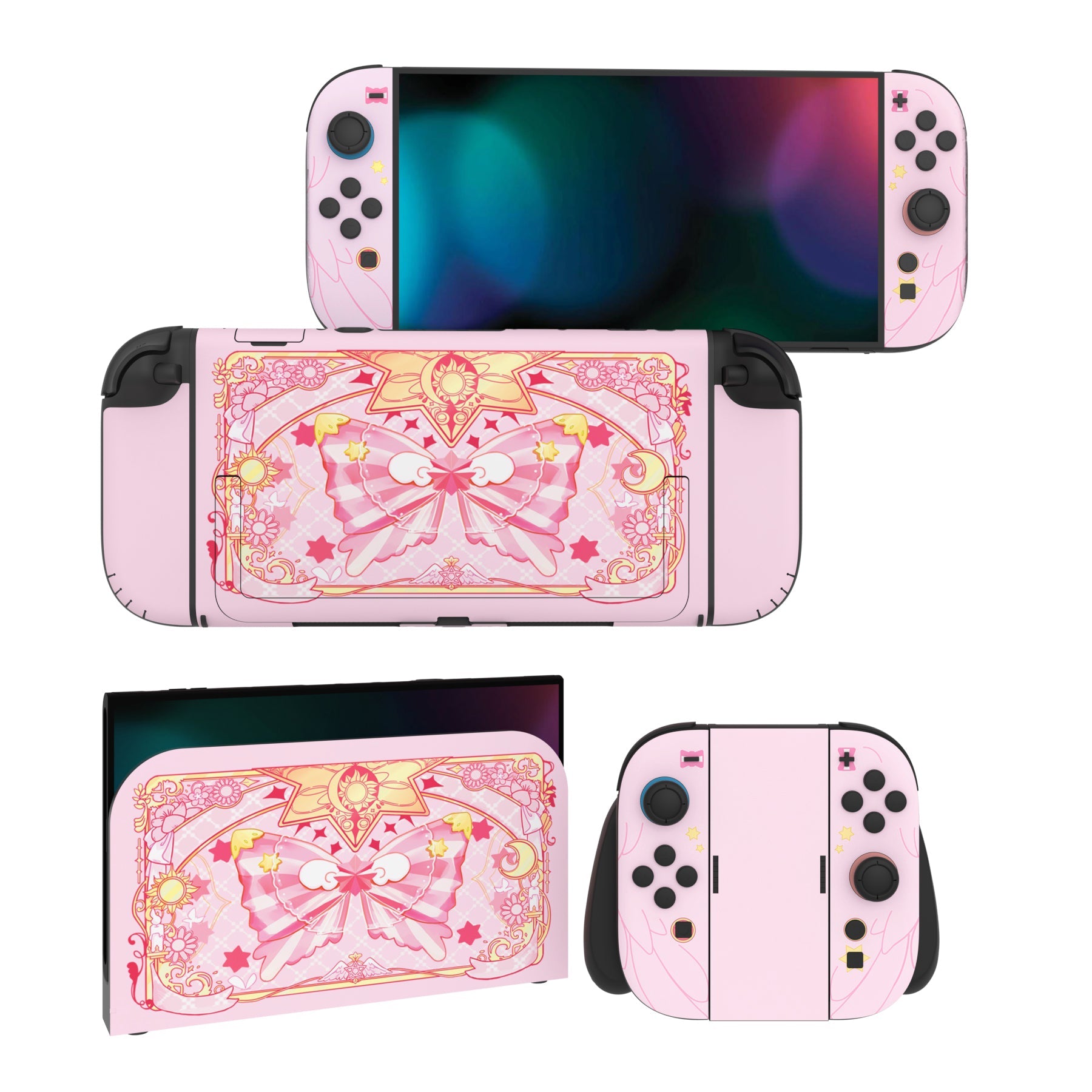 PlayVital Custom Magic Wings Full Set Protective Skin Decal for Nintendo Switch 2 (2025) Console & Joycon - Pink PlayVital