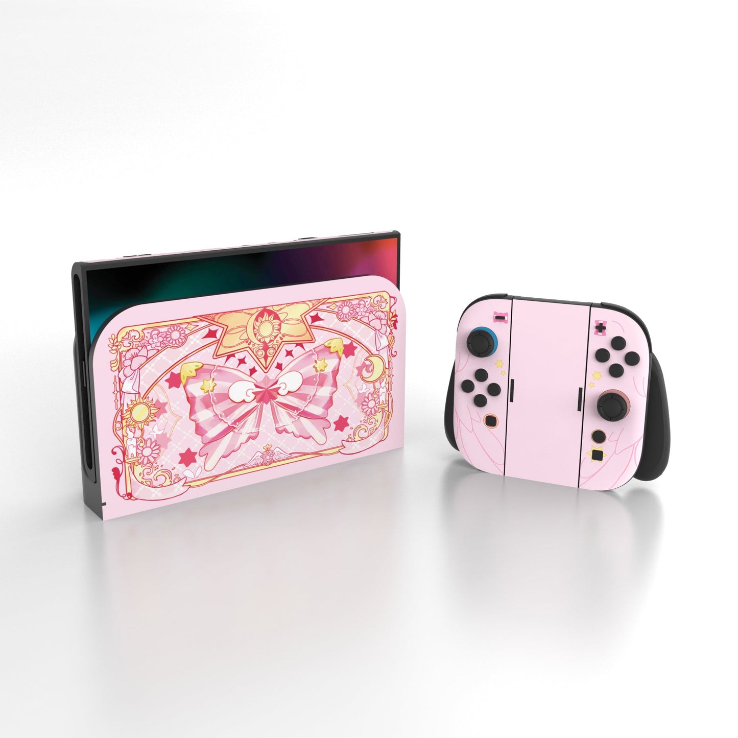PlayVital Custom Magic Wings Full Set Protective Skin Decal for Nintendo Switch 2 (2025) Console & Joycon - Pink PlayVital