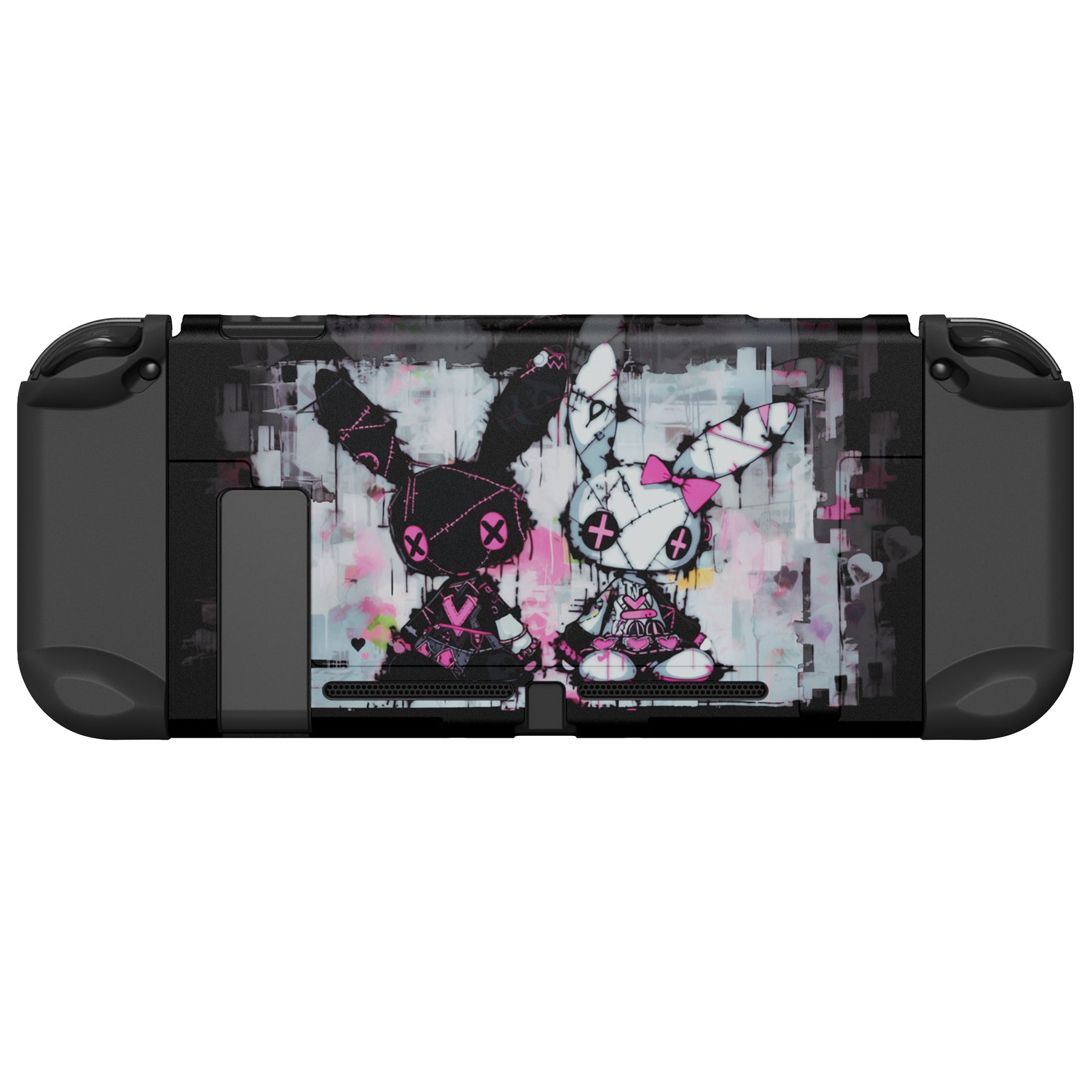 PlayVital Customized Dockable Hard Shell Protective Case with Colorful ABXY Direction Button Caps for Nintendo Switch Console - Lovely Punky Bunny PlayVital
