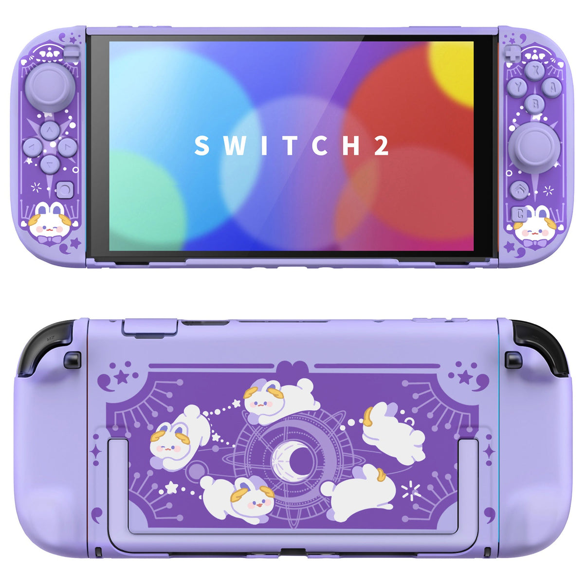 PlayVital Cute Cartoon Hard Protective Case for Nintendo Switch 2, Anti-scratch Kawaii Dockable Hard Case Shell for Switch 2 with Thumb Grip & Sticker & Button Caps - Celestial Rabbit Orbit PlayVital