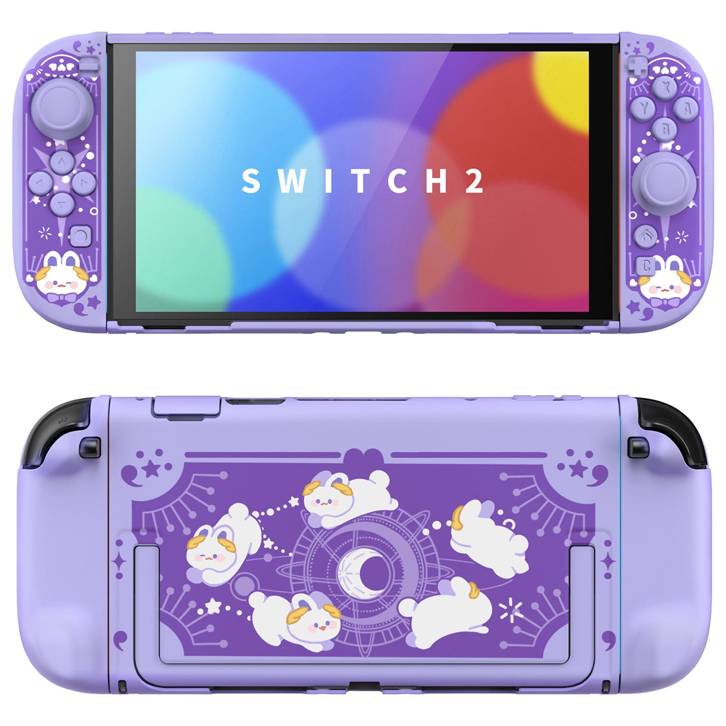 PlayVital Cute Cartoon Hard Protective Case for Nintendo Switch 2, Anti-scratch Kawaii Dockable Hard Case Shell for Switch 2 with Thumb Grip & Sticker & Button Caps - Celestial Rabbit Orbit PlayVital