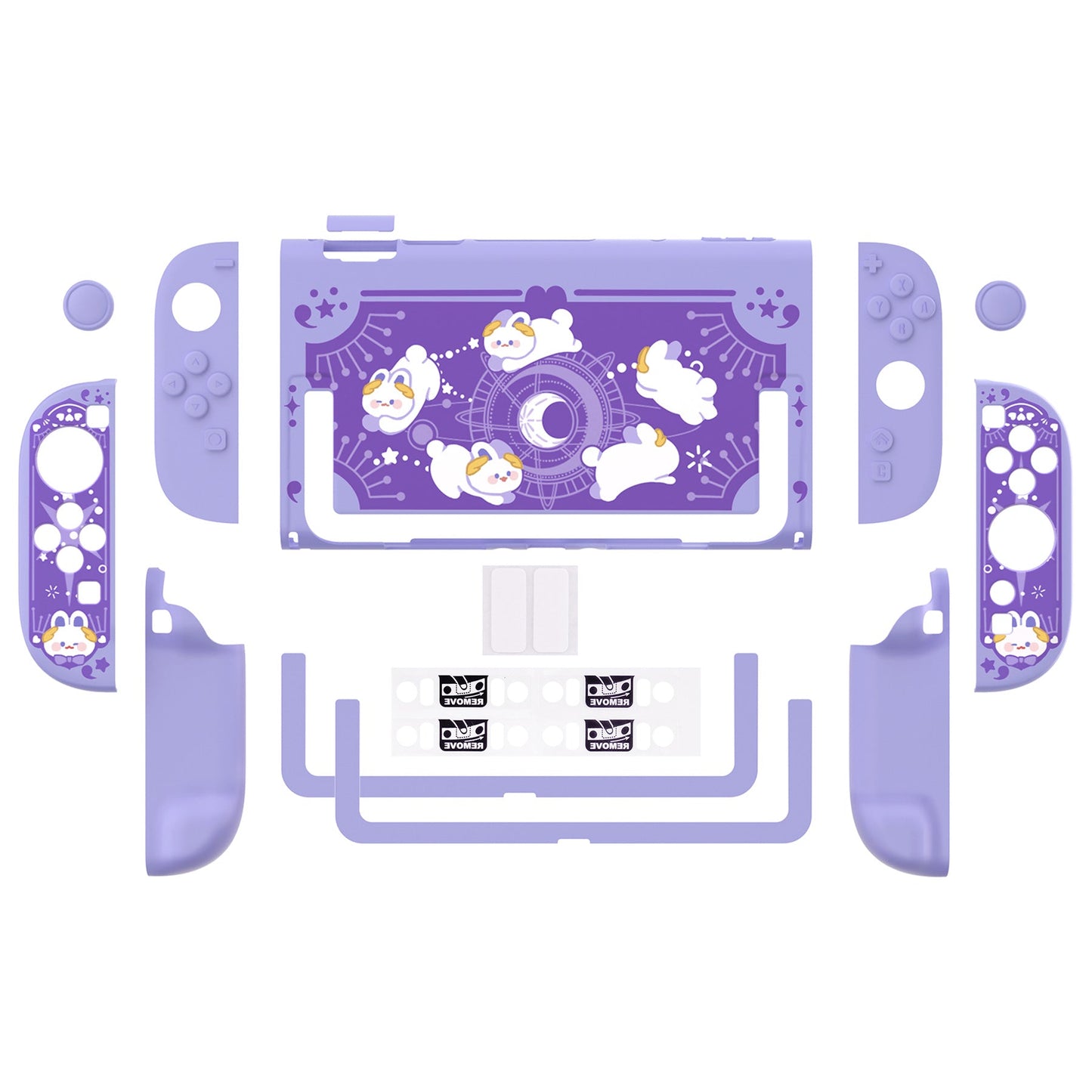 PlayVital Cute Cartoon Hard Protective Case for Nintendo Switch 2, Anti-scratch Kawaii Dockable Hard Case Shell for Switch 2 with Thumb Grip & Sticker & Button Caps - Celestial Rabbit Orbit PlayVital