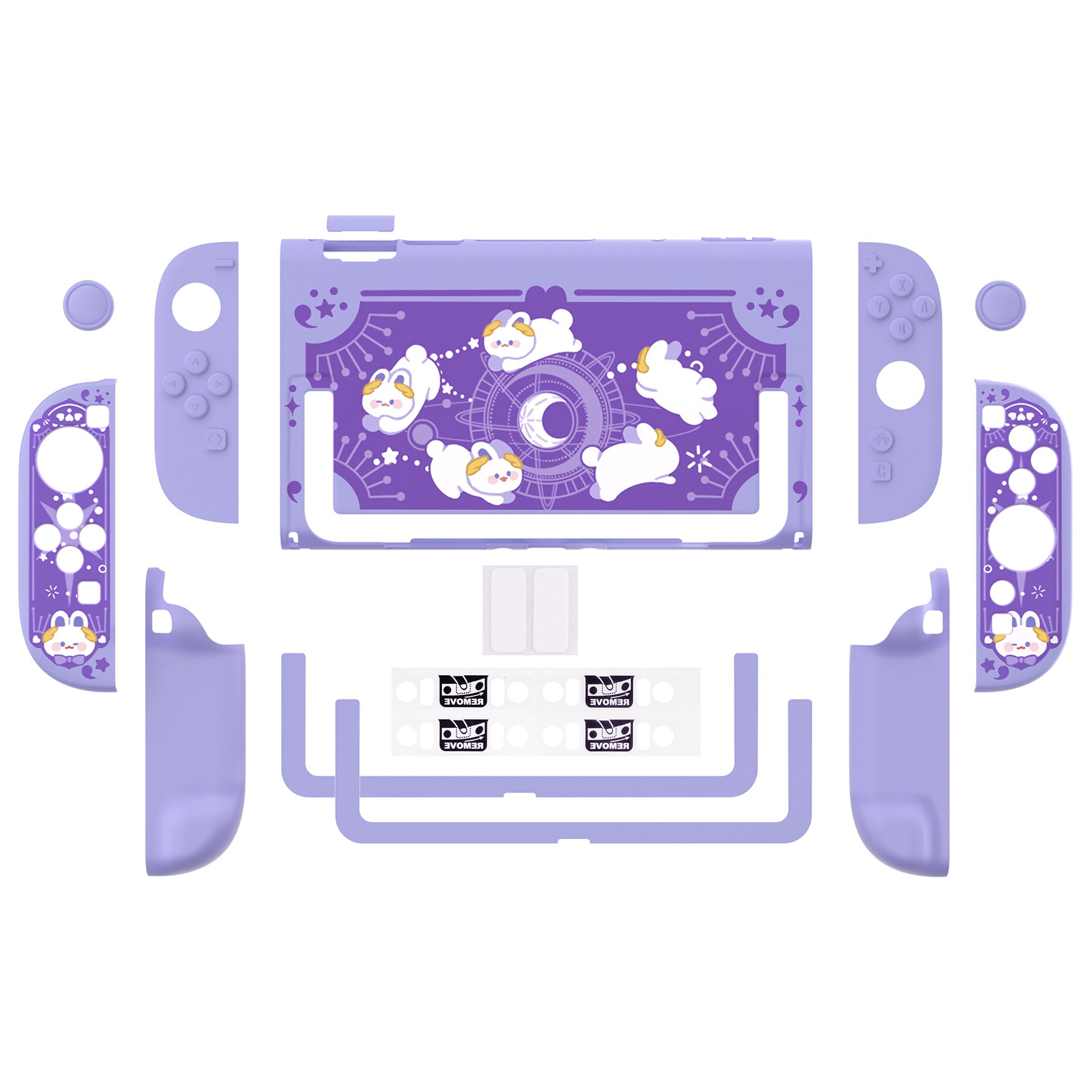 PlayVital Cute Cartoon Hard Protective Case for Nintendo Switch 2, Anti-scratch Kawaii Dockable Hard Case Shell for Switch 2 with Thumb Grip & Sticker & Button Caps - Celestial Rabbit Orbit PlayVital