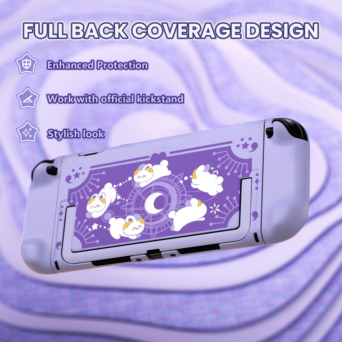 PlayVital Cute Cartoon Hard Protective Case for Nintendo Switch 2, Anti-scratch Kawaii Dockable Hard Case Shell for Switch 2 with Thumb Grip & Sticker & Button Caps - Celestial Rabbit Orbit PlayVital
