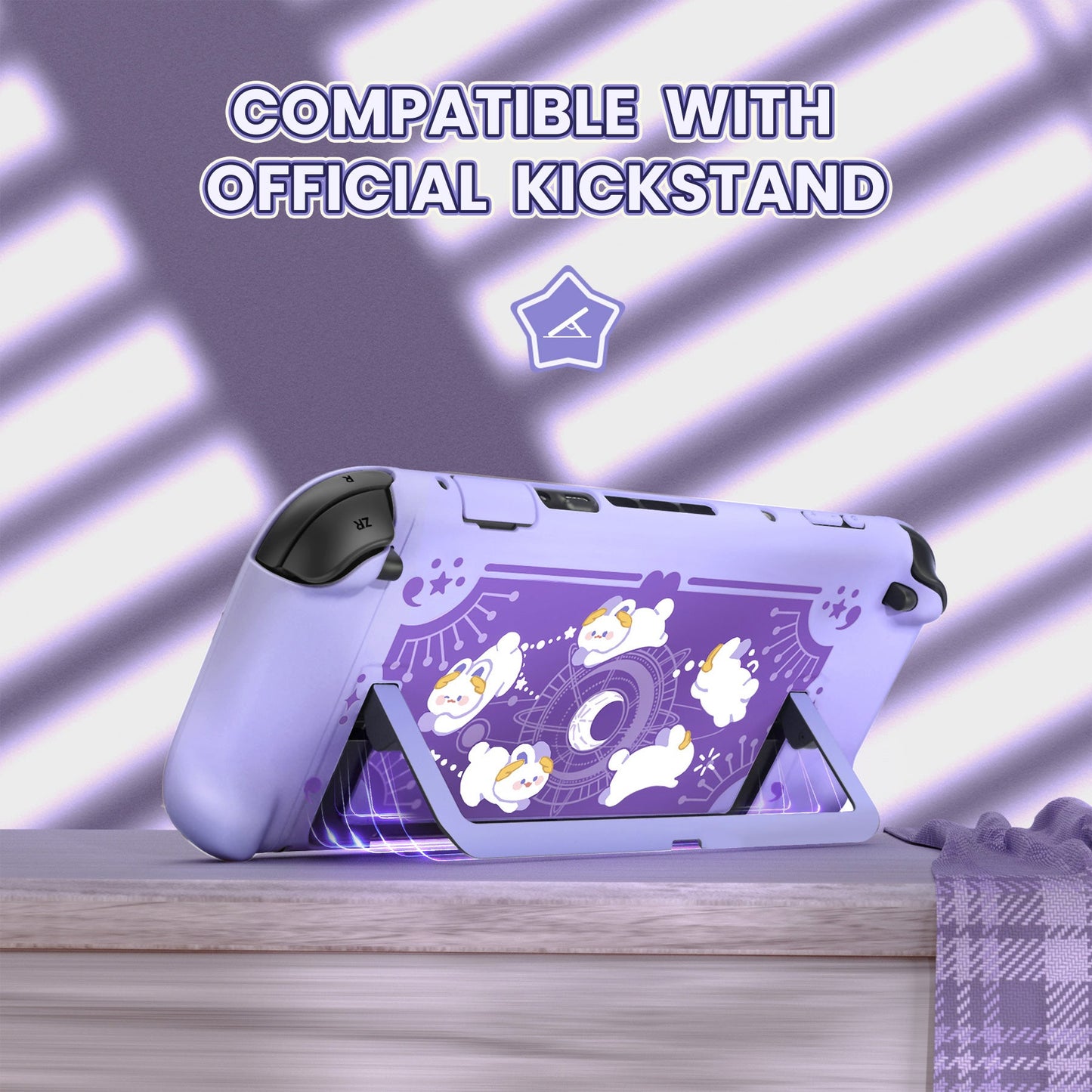 PlayVital Cute Cartoon Hard Protective Case for Nintendo Switch 2, Anti-scratch Kawaii Dockable Hard Case Shell for Switch 2 with Thumb Grip & Sticker & Button Caps - Celestial Rabbit Orbit PlayVital