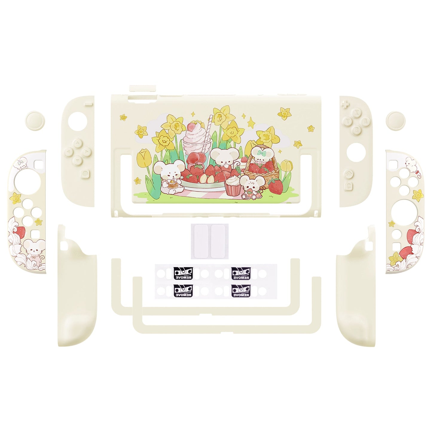 PlayVital Cute Cartoon Hard Protective Case for Nintendo Switch 2, Anti-scratch Kawaii Dockable Hard Case Shell for Switch 2 with Thumb Grip & Sticker & Button Caps - Creamy Mousie Picnic PlayVital