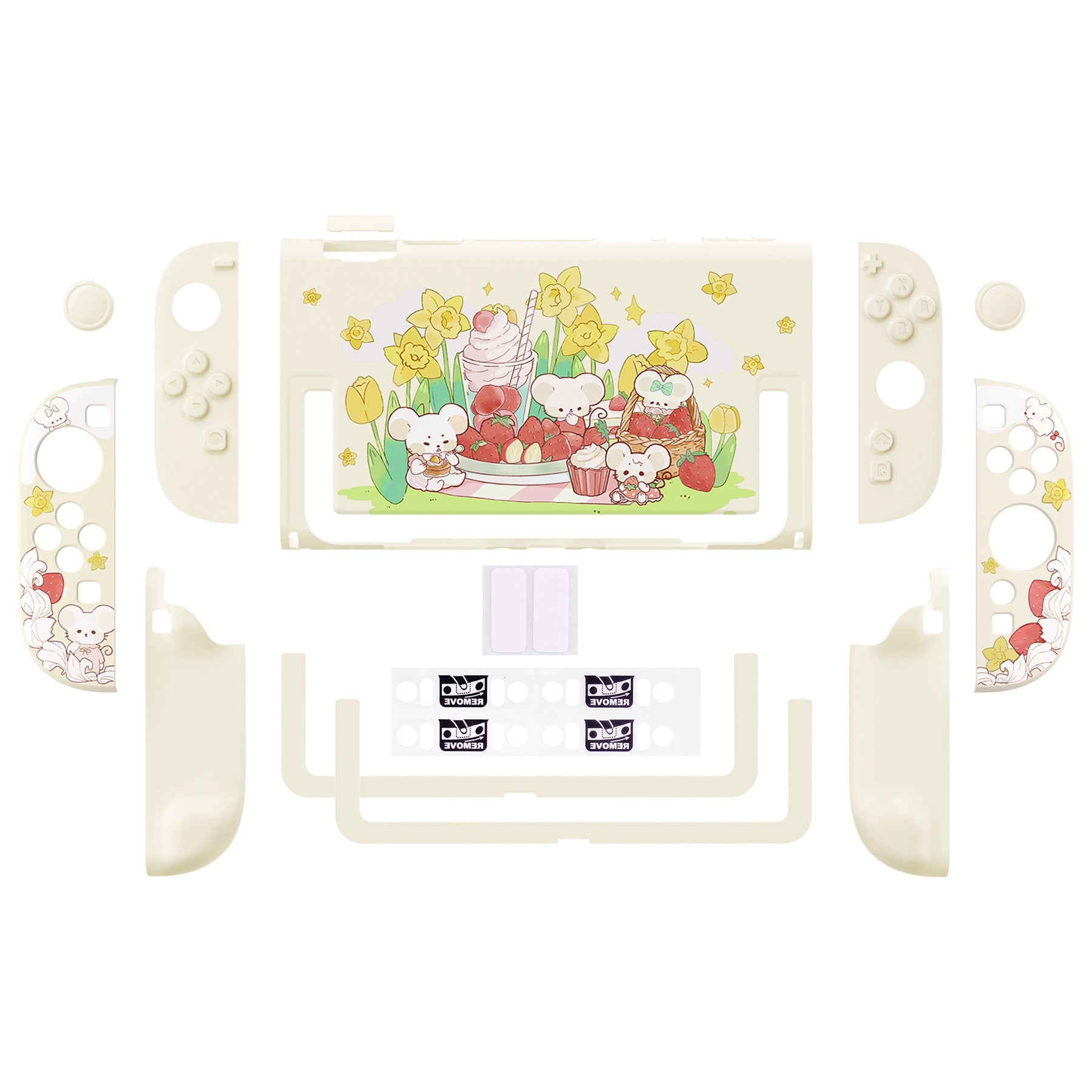 PlayVital Cute Cartoon Hard Protective Case for Nintendo Switch 2, Anti-scratch Kawaii Dockable Hard Case Shell for Switch 2 with Thumb Grip & Sticker & Button Caps - Creamy Mousie Picnic PlayVital