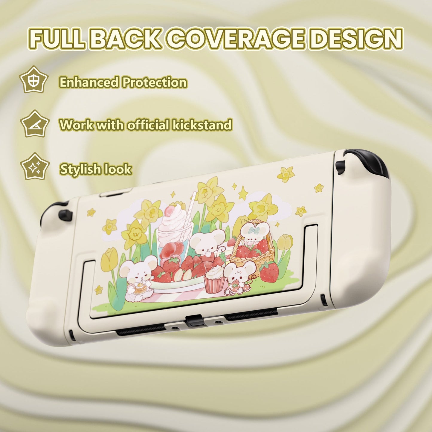 PlayVital Cute Cartoon Hard Protective Case for Nintendo Switch 2, Anti-scratch Kawaii Dockable Hard Case Shell for Switch 2 with Thumb Grip & Sticker & Button Caps - Creamy Mousie Picnic PlayVital