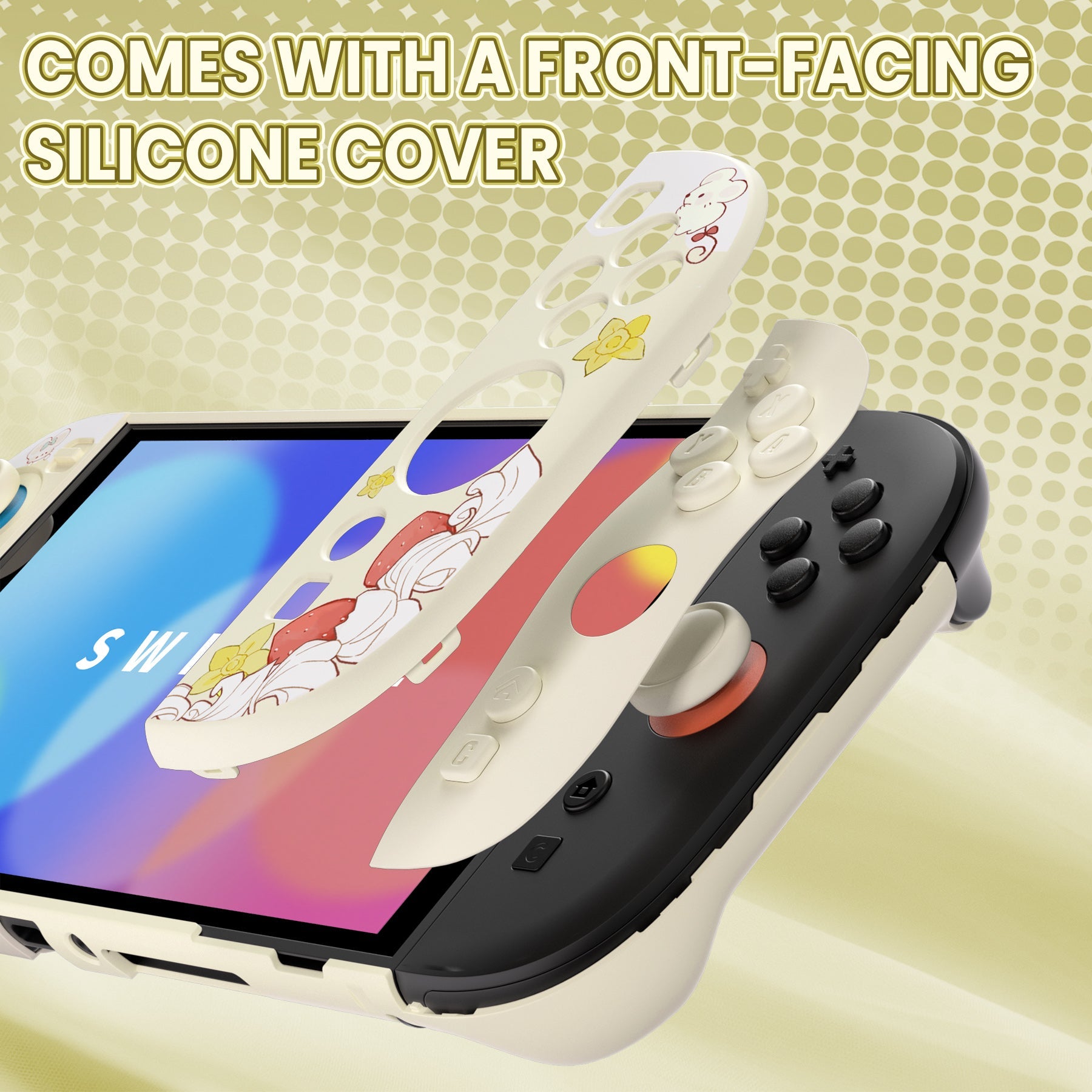 PlayVital Cute Cartoon Hard Protective Case for Nintendo Switch 2, Anti-scratch Kawaii Dockable Hard Case Shell for Switch 2 with Thumb Grip & Sticker & Button Caps - Creamy Mousie Picnic PlayVital