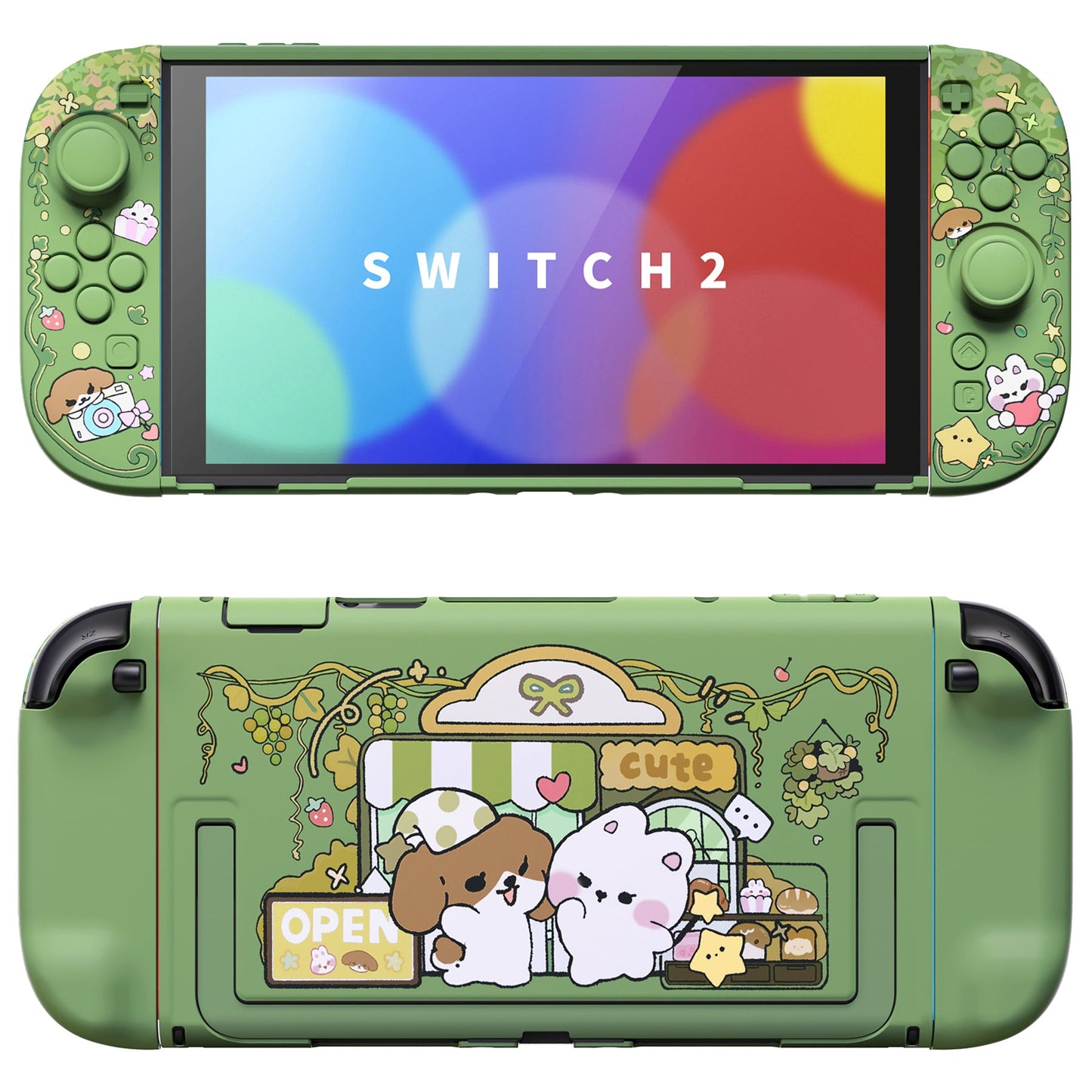 PlayVital Cute Cartoon Hard Protective Case for Nintendo Switch 2, Anti-scratch Kawaii Dockable Hard Case Shell for Switch 2 with Thumb Grip & Sticker & Button Caps - Forest Bakery PlayVital