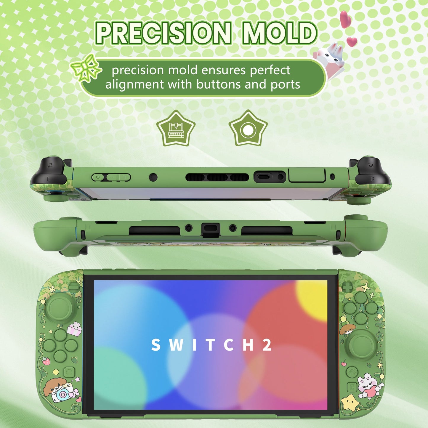 PlayVital Cute Cartoon Hard Protective Case for Nintendo Switch 2, Anti-scratch Kawaii Dockable Hard Case Shell for Switch 2 with Thumb Grip & Sticker & Button Caps - Forest Bakery PlayVital