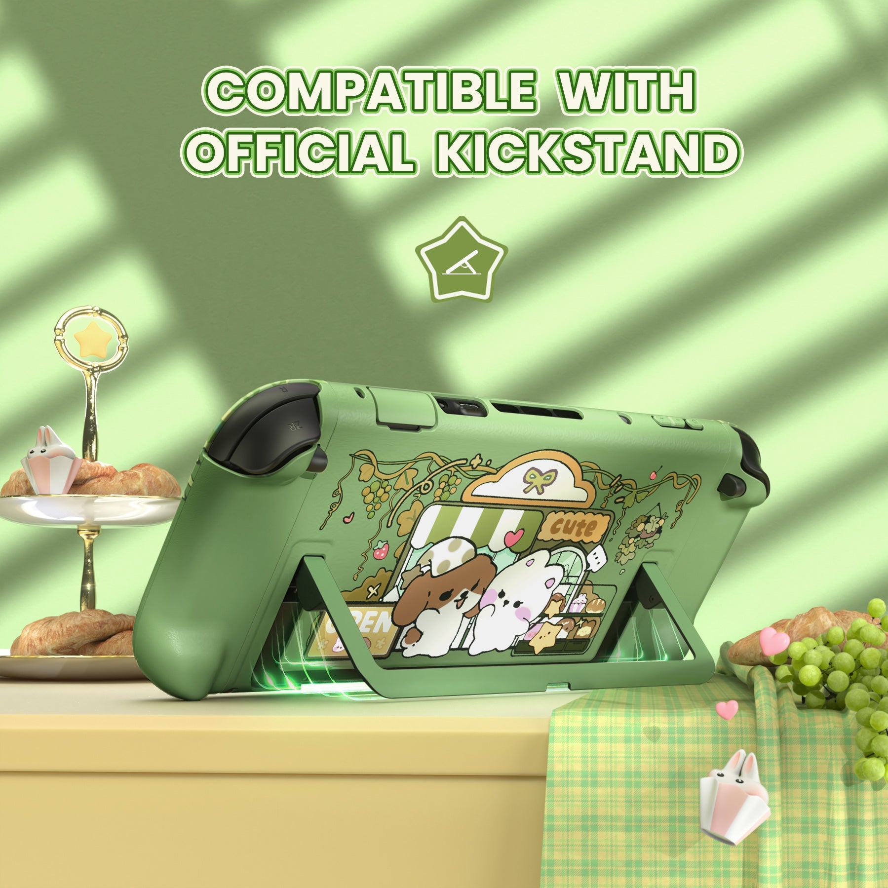 PlayVital Cute Cartoon Hard Protective Case for Nintendo Switch 2, Anti-scratch Kawaii Dockable Hard Case Shell for Switch 2 with Thumb Grip & Sticker & Button Caps - Forest Bakery PlayVital