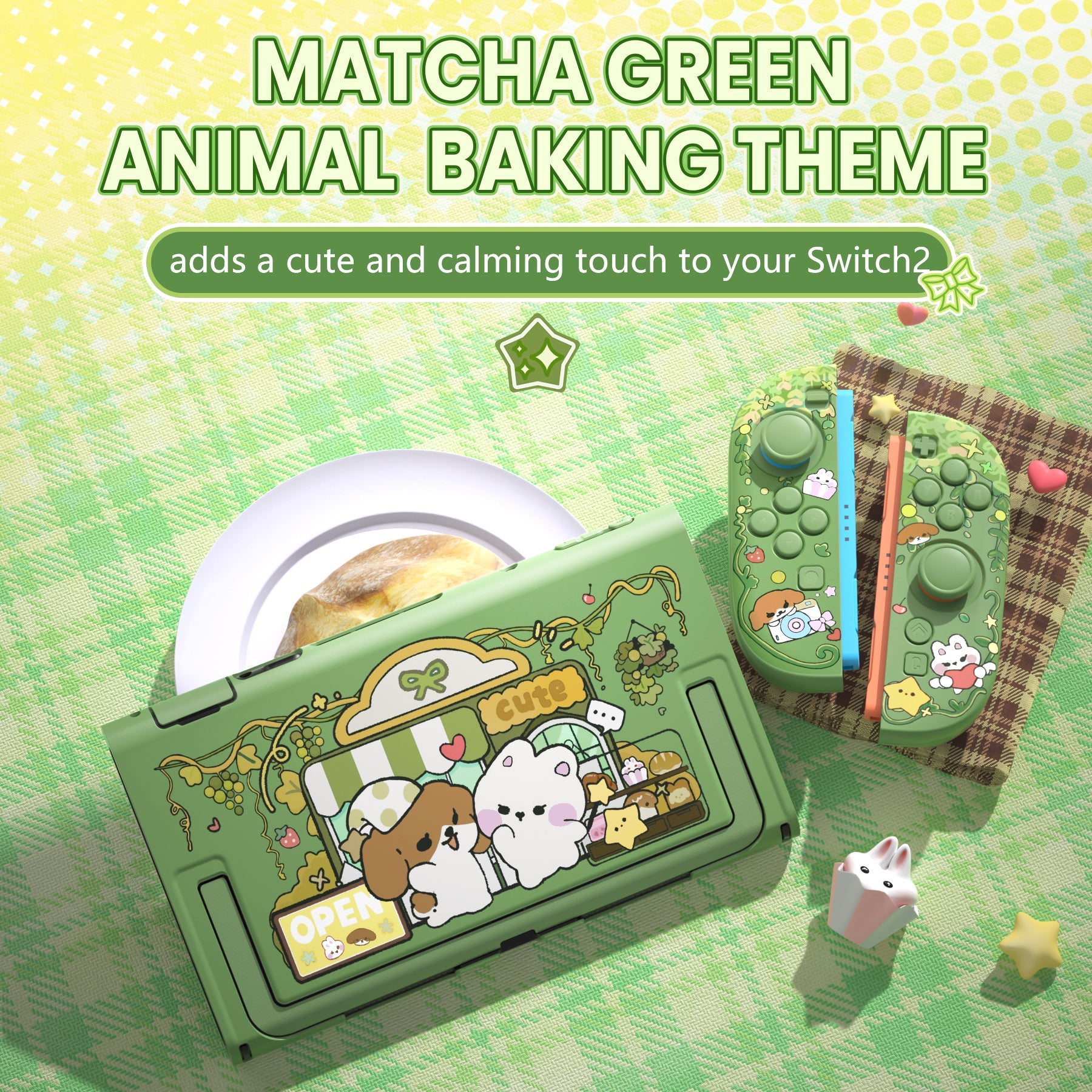 PlayVital Cute Cartoon Hard Protective Case for Nintendo Switch 2, Anti-scratch Kawaii Dockable Hard Case Shell for Switch 2 with Thumb Grip & Sticker & Button Caps - Forest Bakery PlayVital