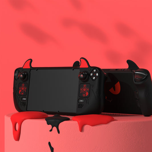 PlayVital Cute Demon Protective Case with Thumb Grip Caps & Trackpads Stickers & Back Button Enhancement Set for Steam Deck LCD & OLED - Black