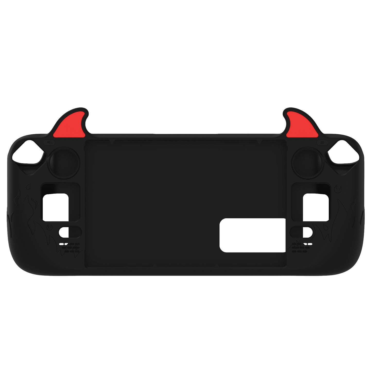 PlayVital Cute Demon Protective Case with Thumb Grip Caps & Trackpads Stickers & Back Button Enhancement Set for Steam Deck LCD & OLED - Black