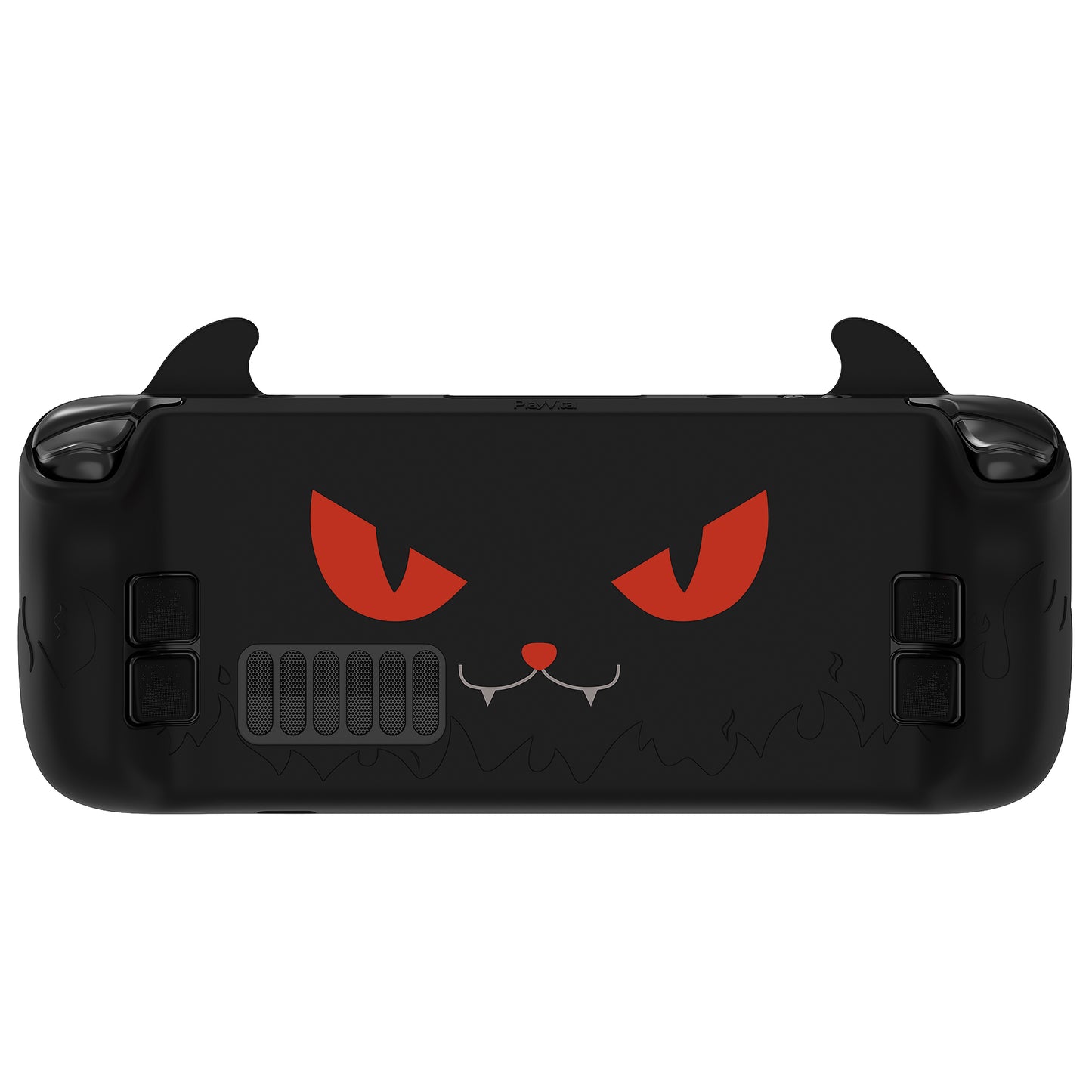 PlayVital Cute Demon Protective Case with Thumb Grip Caps & Trackpads Stickers & Back Button Enhancement Set for Steam Deck LCD & OLED - Black
