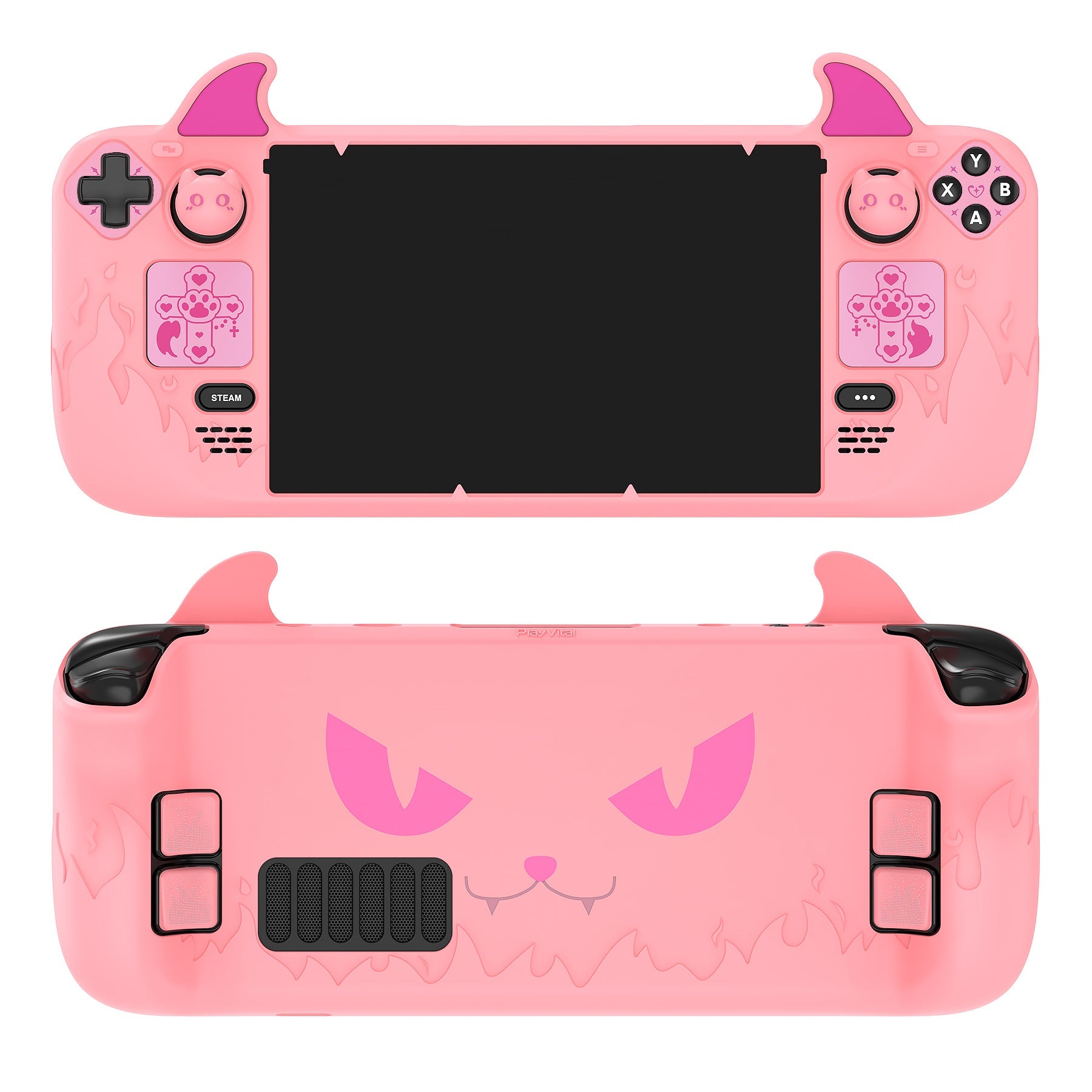 PlayVital Cute Demon Protective Case with Thumb Grips Caps for Steam Deck LCD & OLED - Pink PlayVital