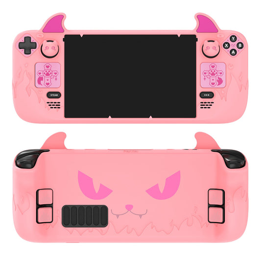 PlayVital Cute Demon Protective Case with Thumb Grips Caps for Steam Deck LCD & OLED - Pink PlayVital