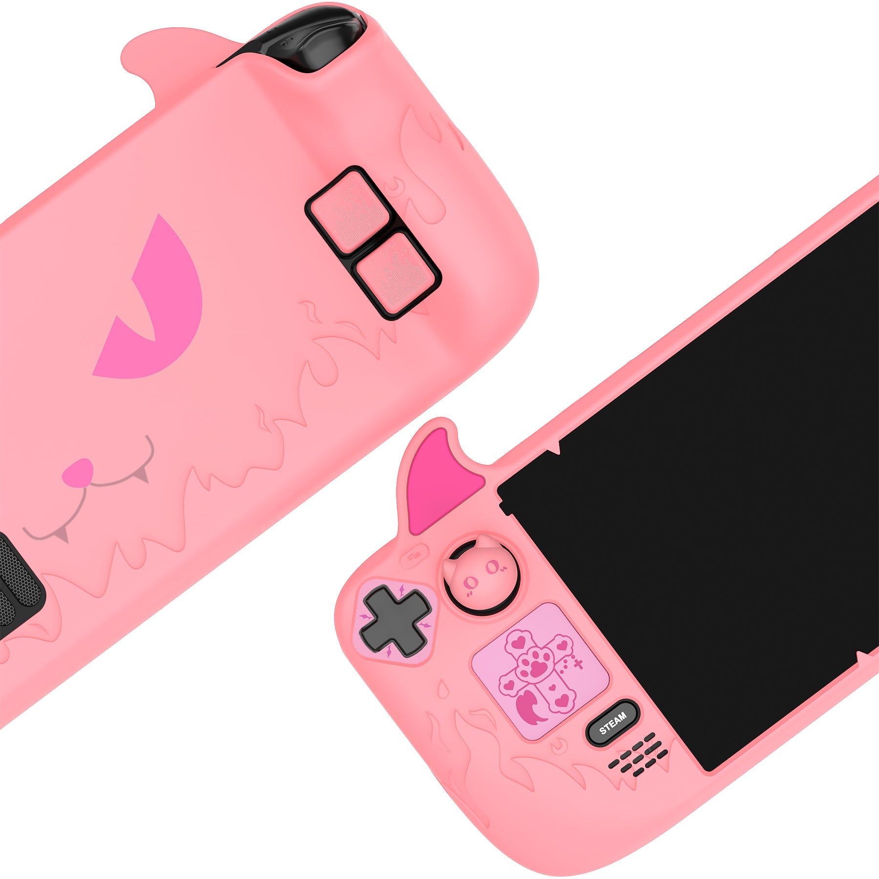 PlayVital Cute Demon Protective Case with Thumb Grips Caps for Steam Deck LCD & OLED - Pink PlayVital