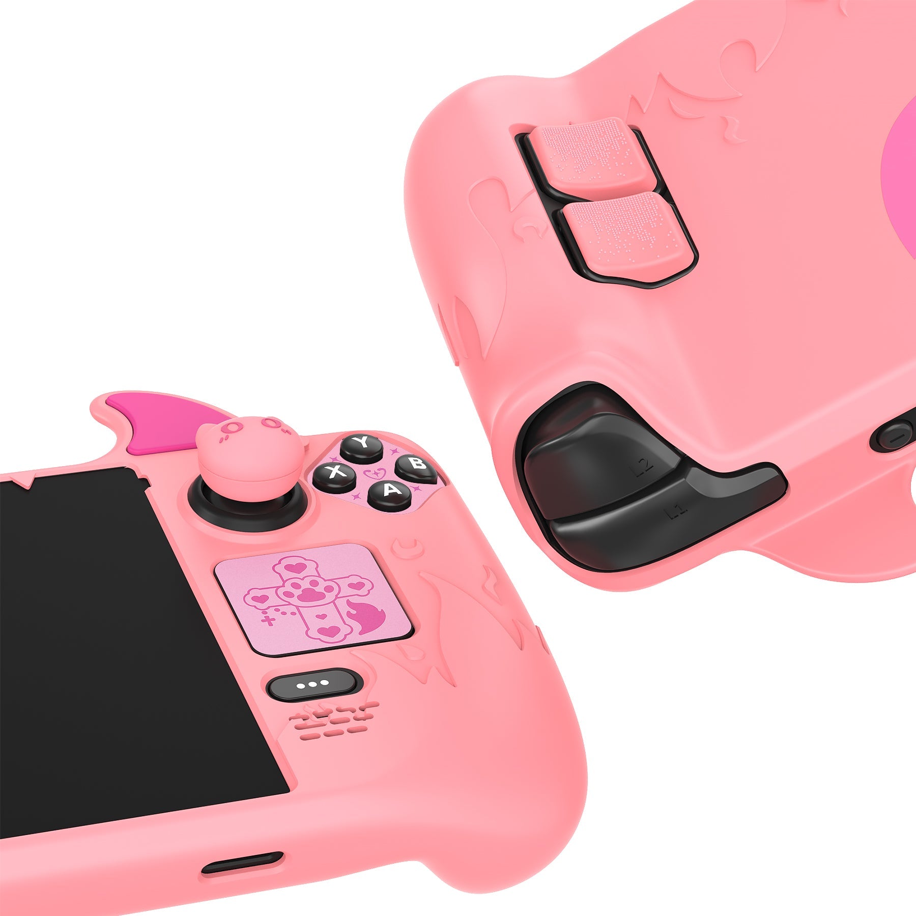 PlayVital Cute Demon Protective Case with Thumb Grips Caps for Steam Deck LCD & OLED - Pink PlayVital