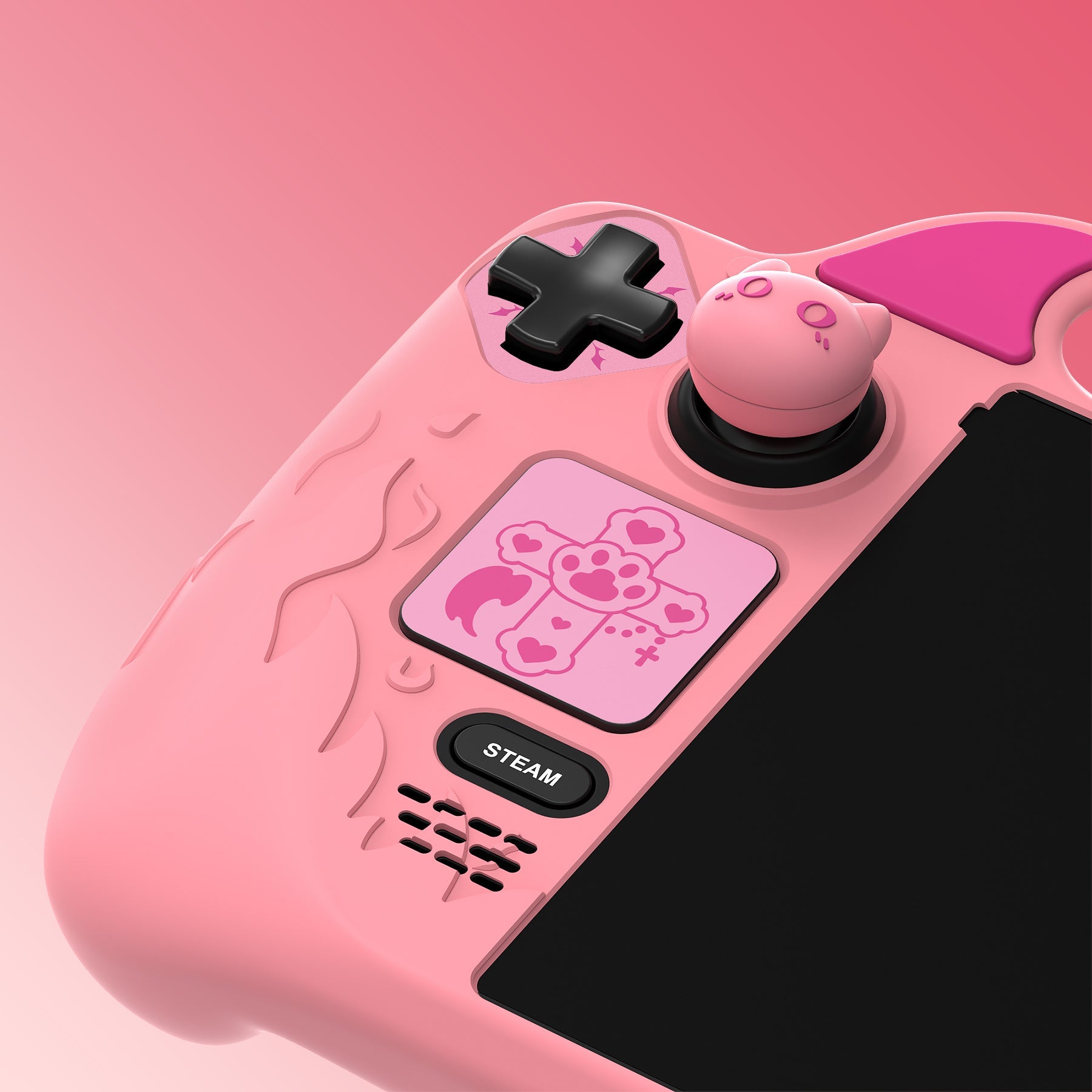 PlayVital Cute Demon Protective Case with Thumb Grips Caps for Steam Deck LCD & OLED - Pink PlayVital