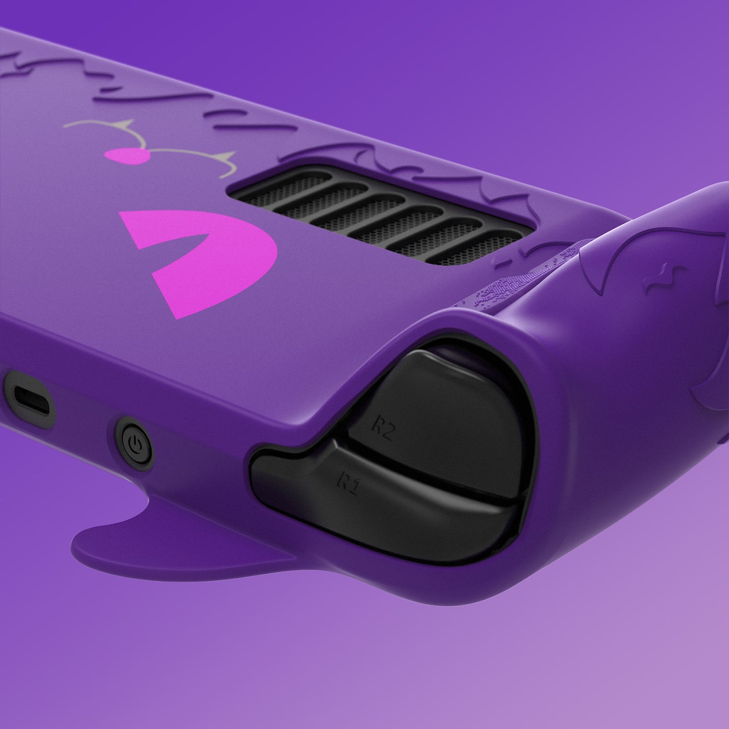 PlayVital Cute Demon Protective Case with Thumb Grip Caps & Trackpads Stickers & Back Button Enhancement Set for Steam Deck LCD & OLED - Purple