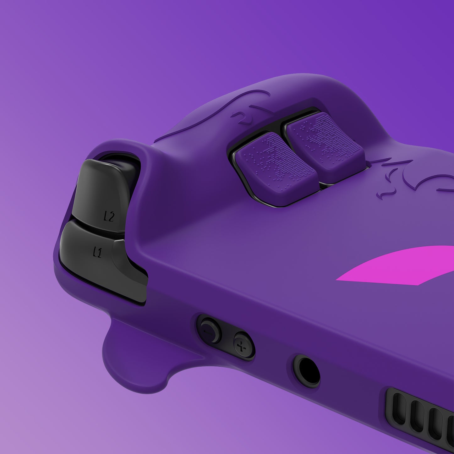 PlayVital Cute Demon Protective Case with Thumb Grip Caps & Trackpads Stickers & Back Button Enhancement Set for Steam Deck LCD & OLED - Purple