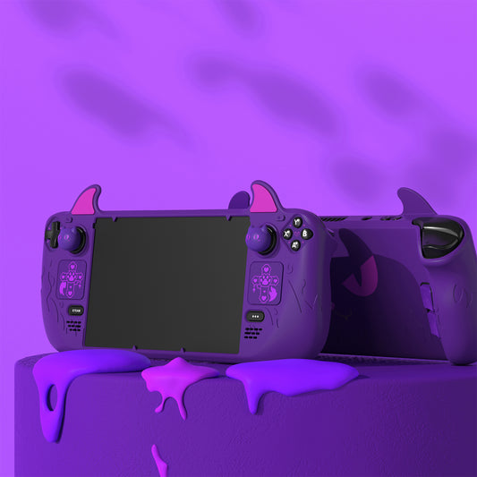 PlayVital Cute Demon Protective Case with Thumb Grip Caps & Trackpads Stickers & Back Button Enhancement Set for Steam Deck LCD & OLED - Purple