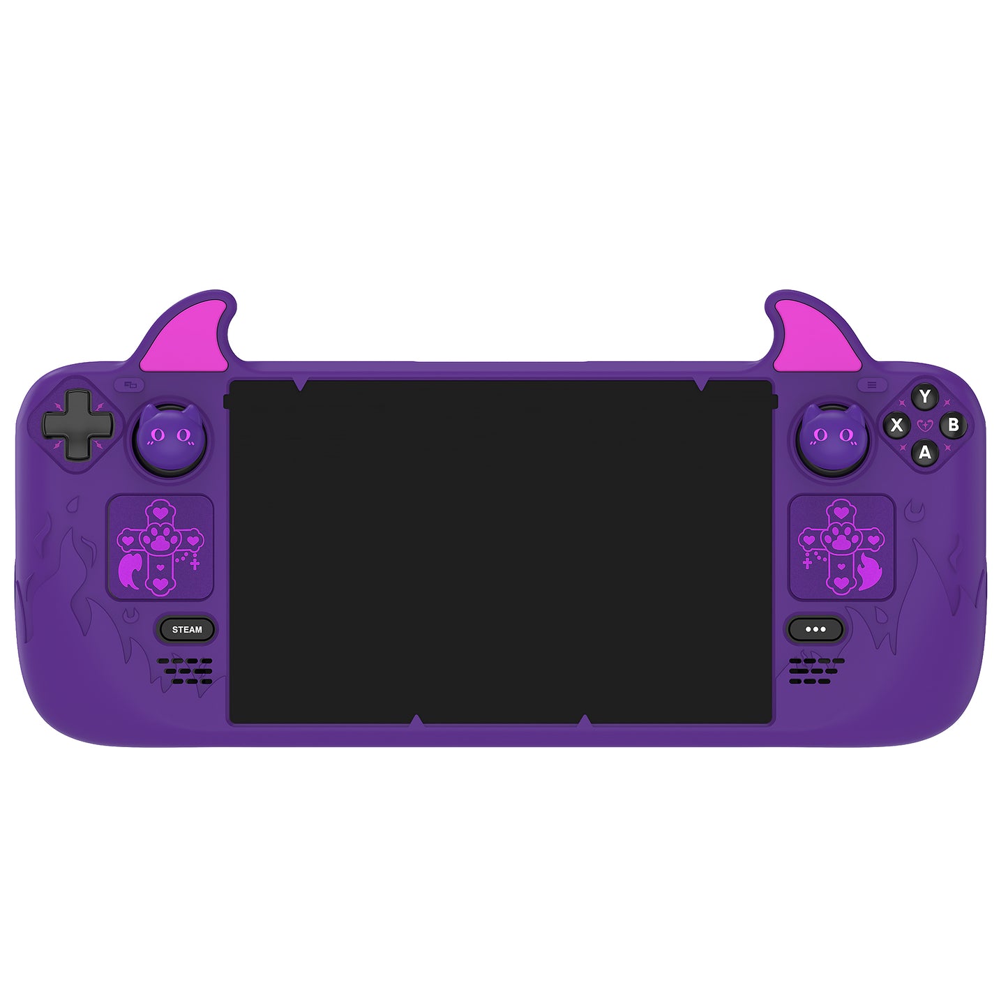 PlayVital Cute Demon Protective Case with Thumb Grip Caps & Trackpads Stickers & Back Button Enhancement Set for Steam Deck LCD & OLED - Purple