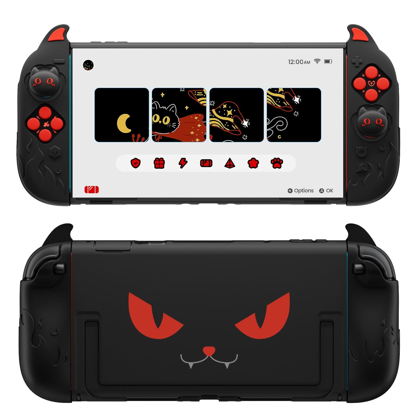PlayVital Cute Demon Protective Shell for Nintendo Switch 2, Kawaii Anti-Slip Dockable Hard Case for Nintendo Switch 2 with Thumb Grips & Sticker - Black PlayVital