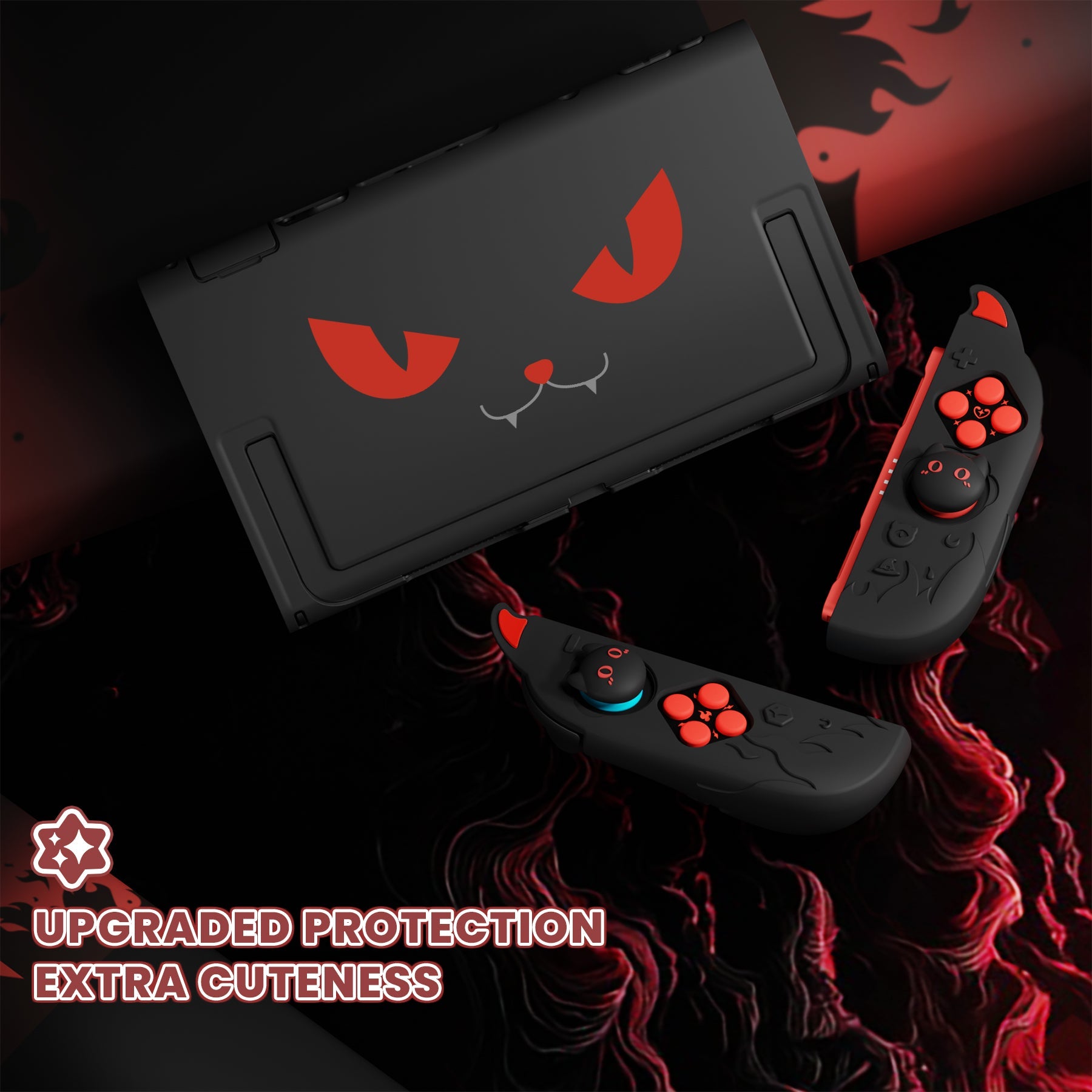 PlayVital Cute Demon Protective Shell for Nintendo Switch 2, Kawaii Anti-Slip Dockable Hard Case for Nintendo Switch 2 with Thumb Grips & Sticker - Black PlayVital