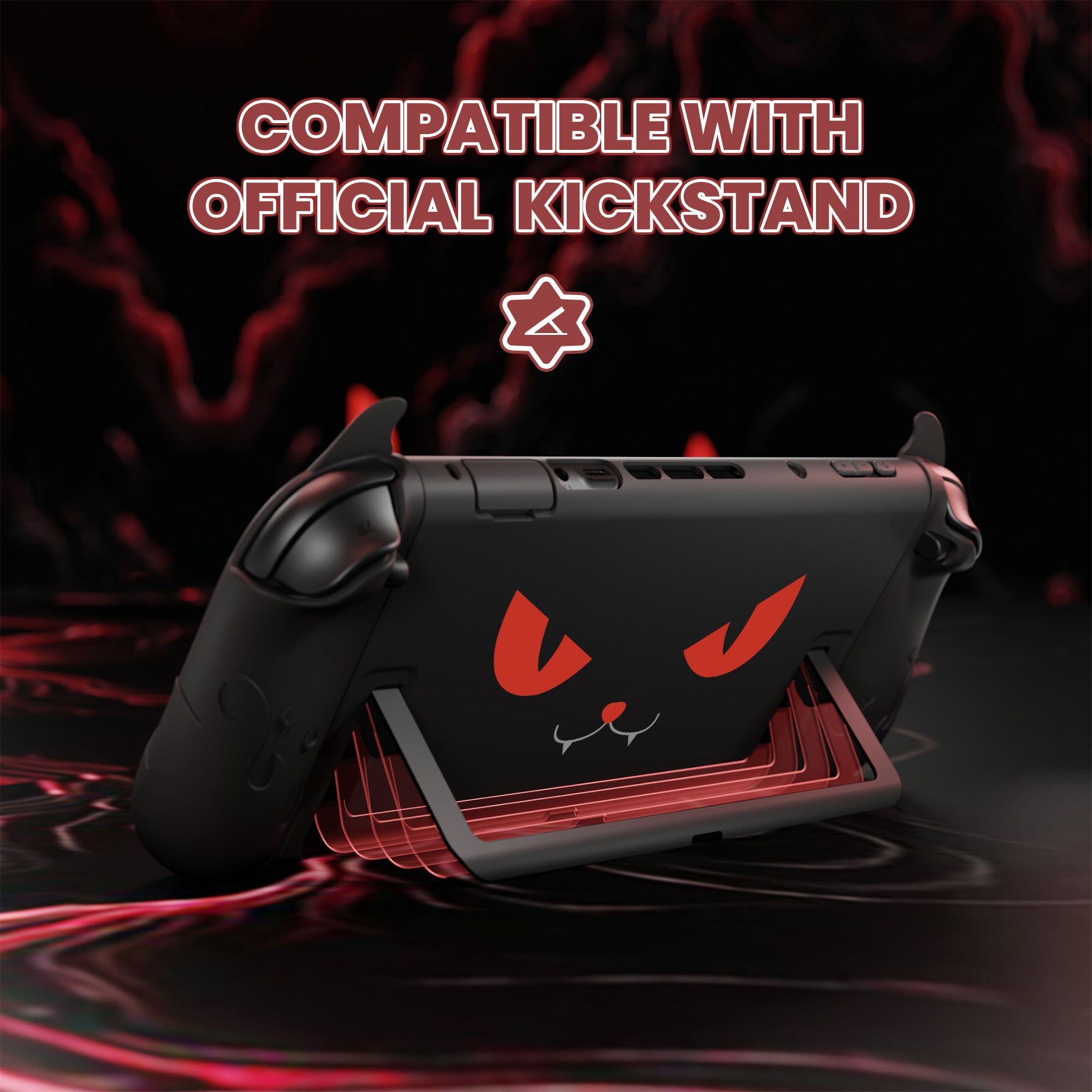 PlayVital Cute Demon Protective Shell for Nintendo Switch 2, Kawaii Anti-Slip Dockable Hard Case for Nintendo Switch 2 with Thumb Grips & Sticker - Black PlayVital