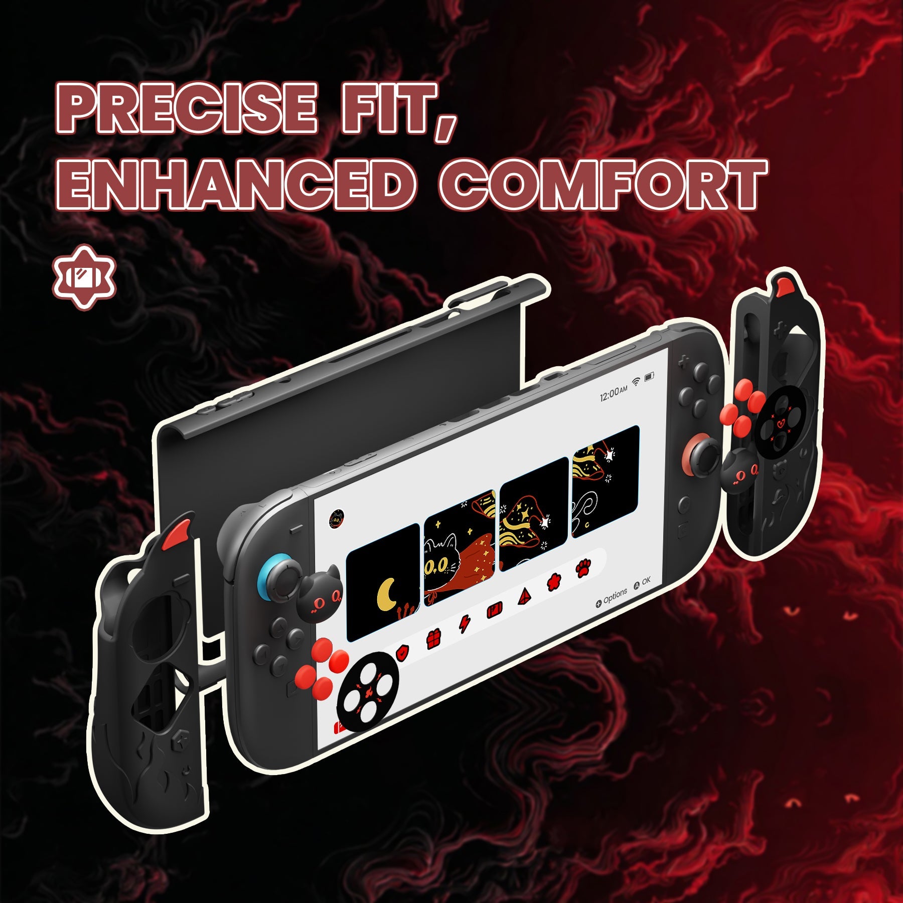 PlayVital Cute Demon Protective Shell for Nintendo Switch 2, Kawaii Anti-Slip Dockable Hard Case for Nintendo Switch 2 with Thumb Grips & Sticker - Black PlayVital