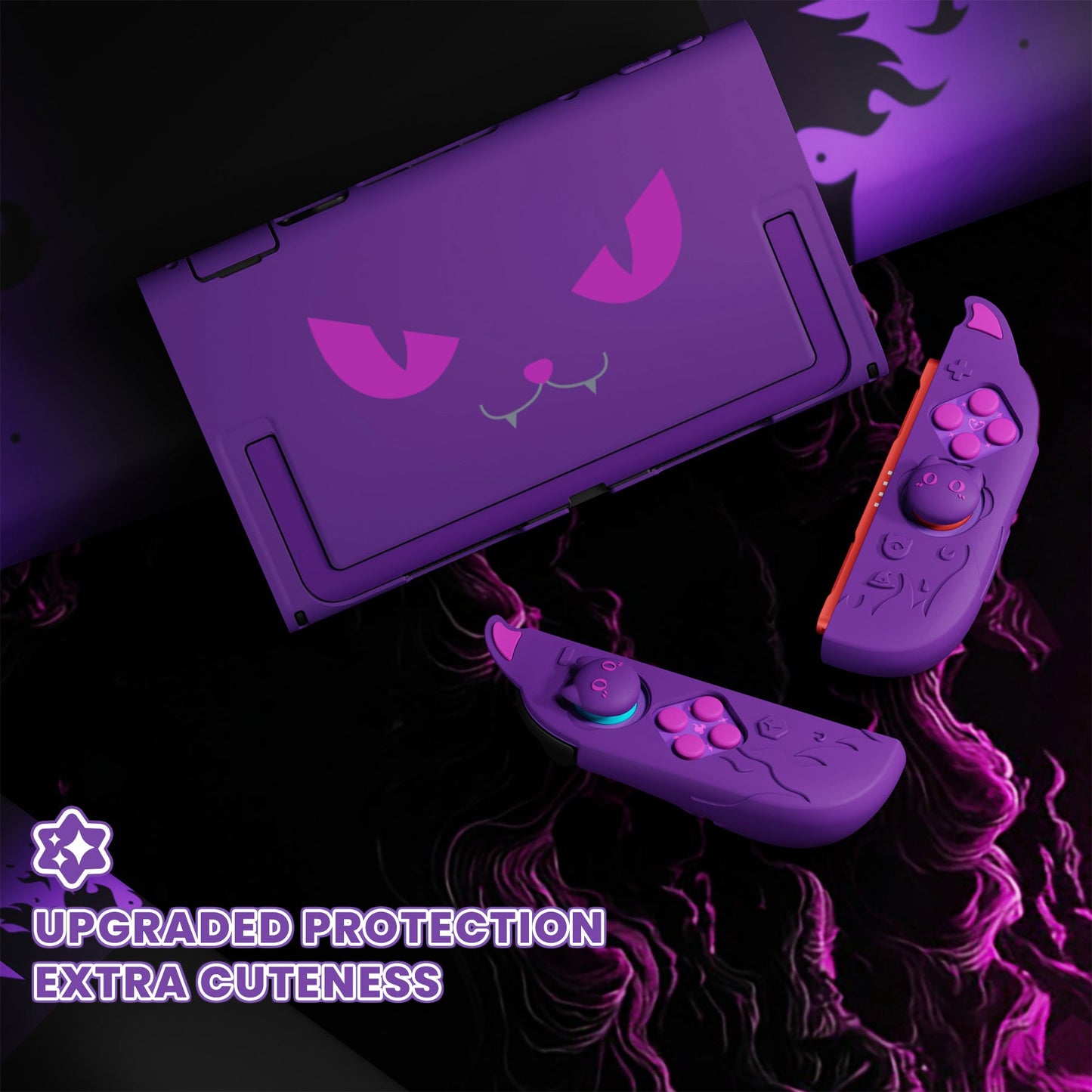 PlayVital Cute Demon Protective Shell for Nintendo Switch 2, Kawaii Anti-Slip Dockable Hard Case for Nintendo Switch 2 with Thumb Grips & Sticker - Purple PlayVital